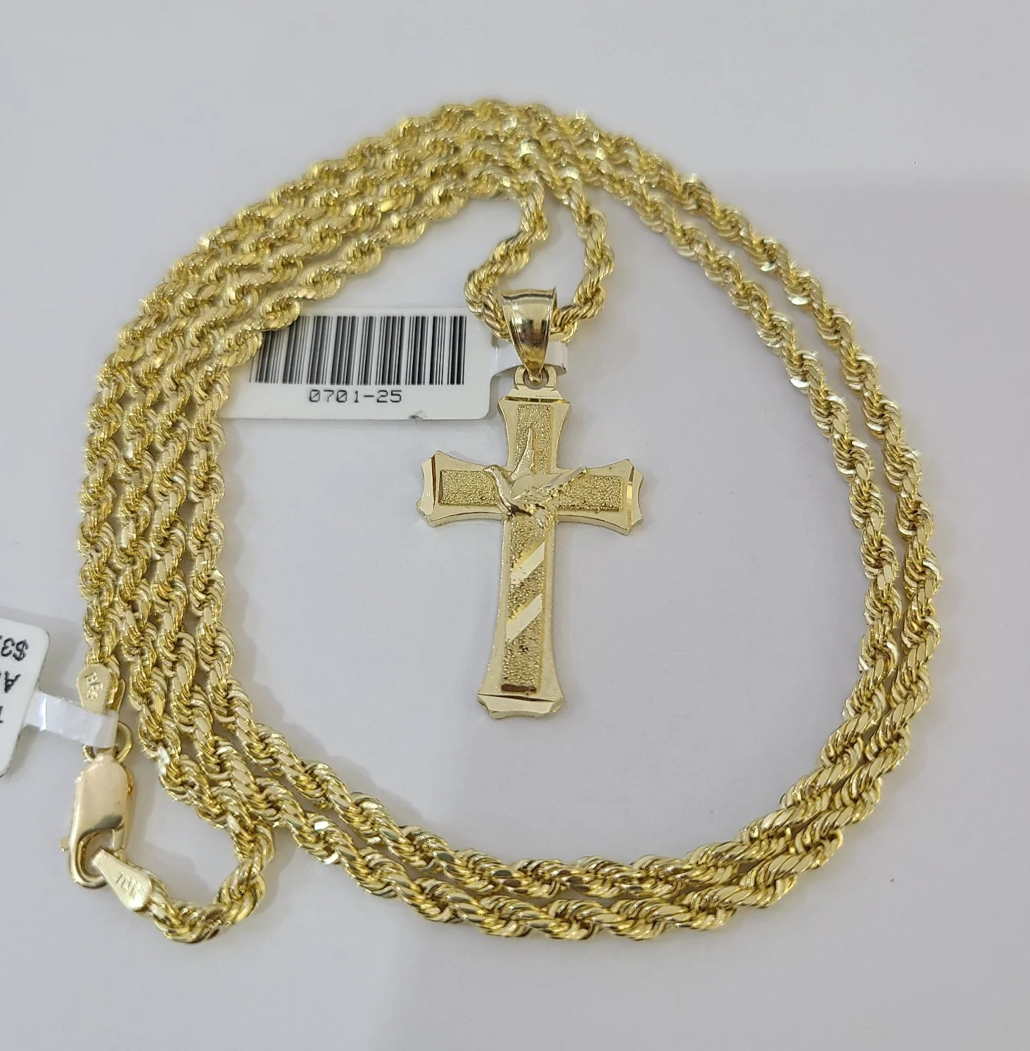 Real 10k Rope Chain Jesus Cross Charm Necklace SET 3mm 18"-28" Pendant