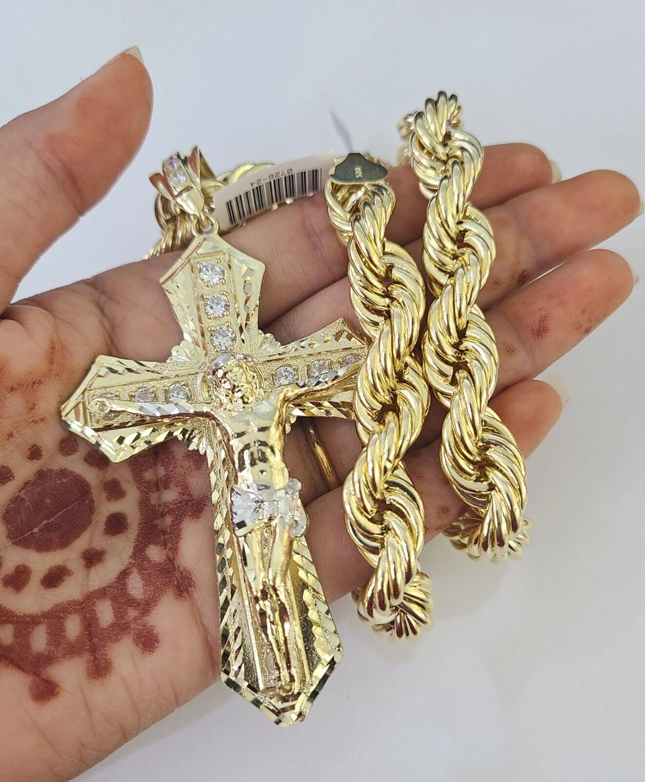 Real 10k Rope Chain Jesus Cross Charm Set 12mm 20"-30" Inch Necklace Yellow Gold - Image 5