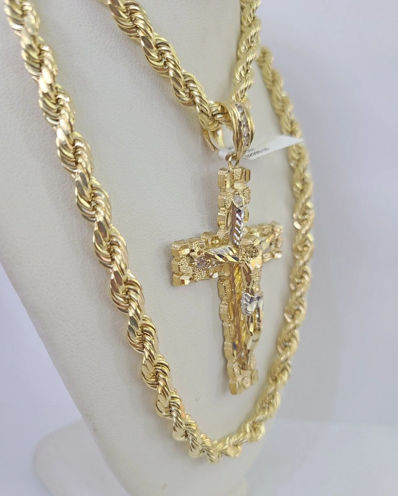 Real 10k Rope Chain Jesus Cross Charm Set 7mm 20"-28" Inch Necklace Yellow Gold - Image 5