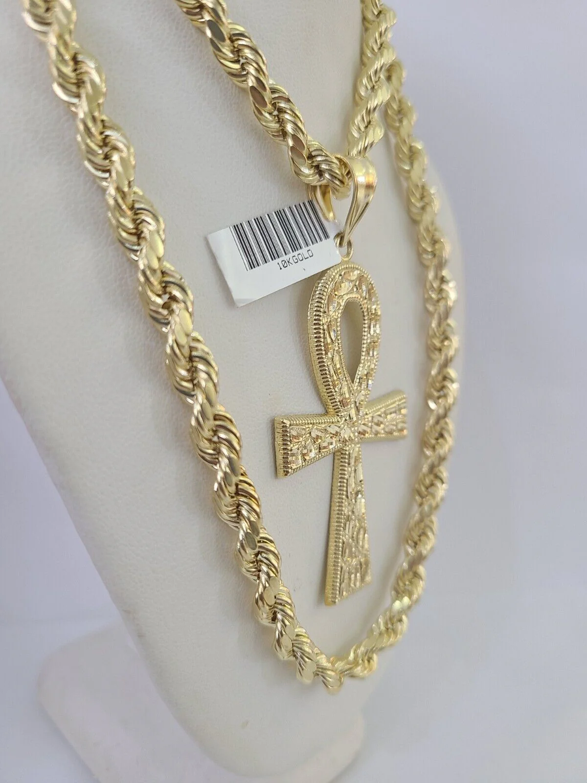 Real 10k Rope Chain Jesus Cross Charm Set 7mm 20"-28" Inch Necklace Yellow Gold - Image 2