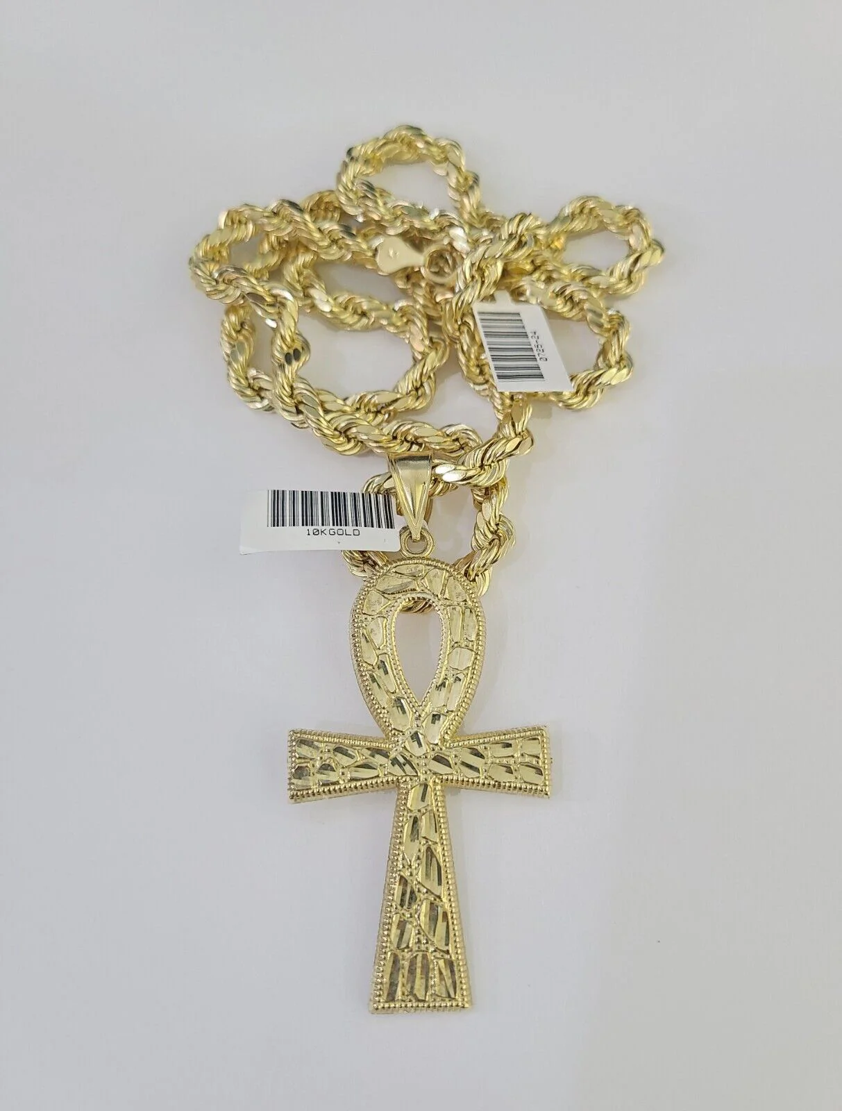 Real 10k Rope Chain Jesus Cross Charm Set 7mm 20"-28" Inch Necklace Yellow Gold - Image 5