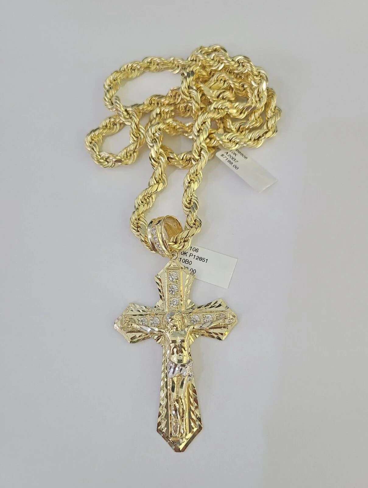 Real 10k Rope Chain Jesus Cross Charm Set 7mm 20"-28" Inch Necklace Yellow Gold - Image 3