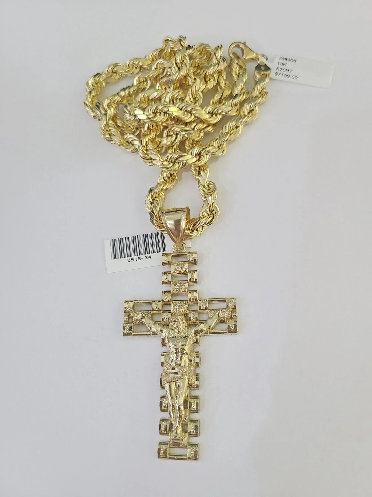 Real 10k Rope Chain Jesus Cross Charm Set 7mm 20"-28" Inch Necklace Yellow Gold - Image 3