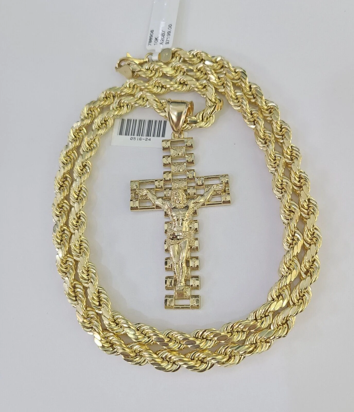 Real 10k Rope Chain Jesus Cross Charm Set 7mm 20"-28" Inch Necklace Yellow Gold - Image 5