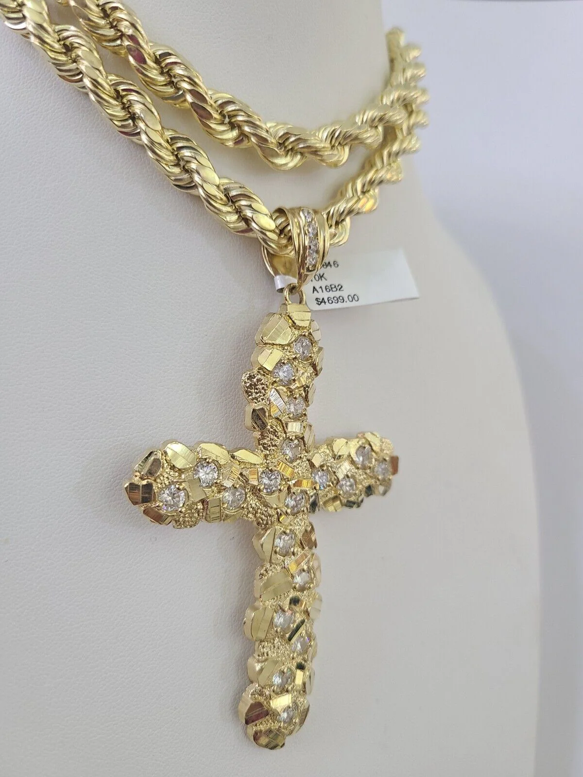 Real 10k Rope Chain Jesus Cross Charm Set 8mm 20"-30" Inch Necklace Yellow Gold - Image 2