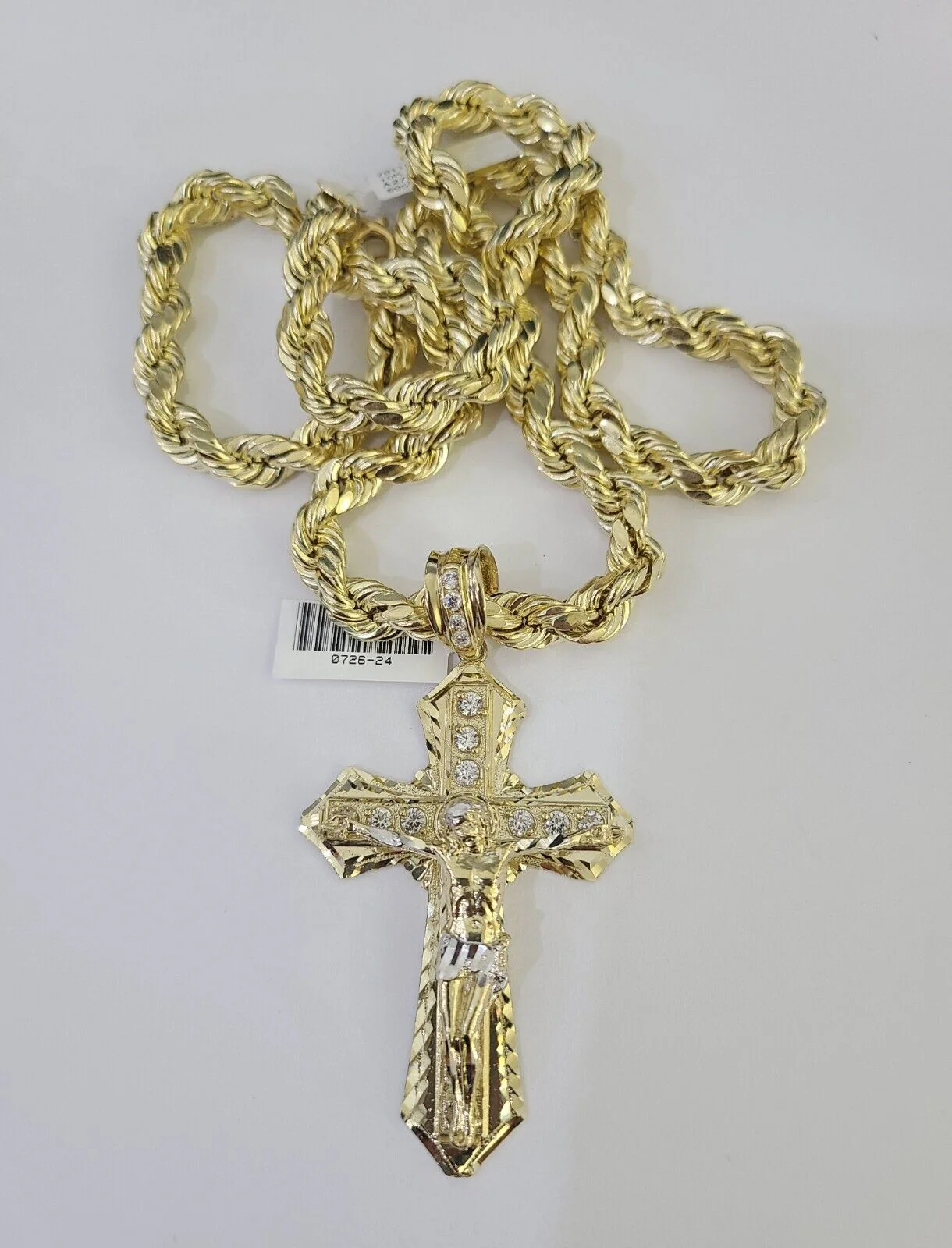 Real 10k Rope Chain Jesus Cross Charm Set 8mm 20"-30" Inch Necklace Yellow Gold - Image 5