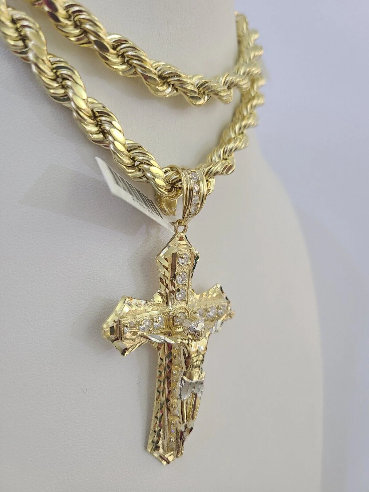 Real 10k Rope Chain Jesus Cross Charm Set 8mm 20"-30" Inch Necklace Yellow Gold - Image 6