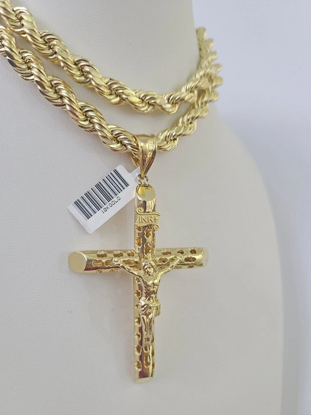 Real 10k Rope Chain Jesus Cross Charm Set 8mm 20"-30" Inch Necklace Yellow Gold - Image 5