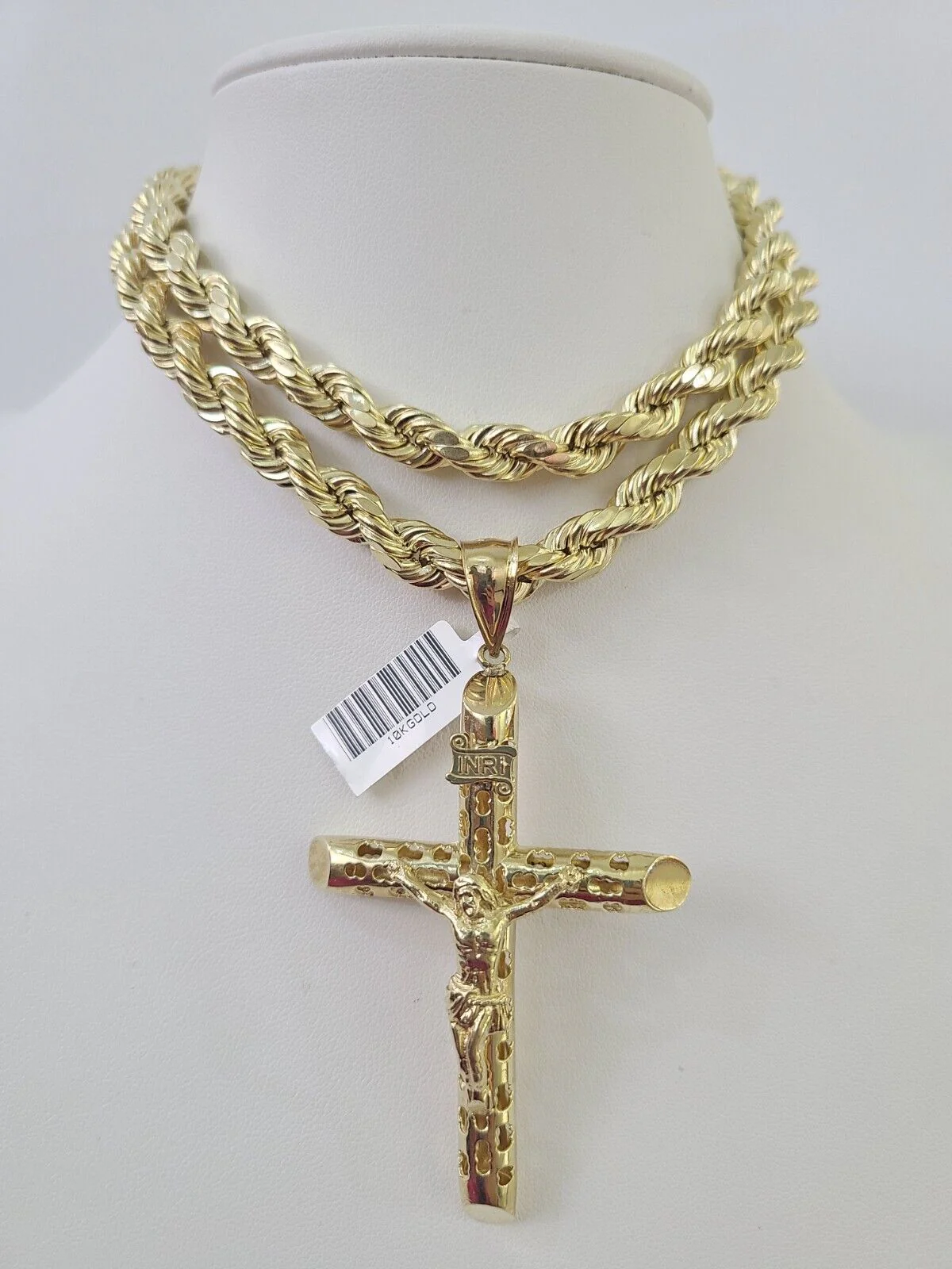 Real 10k Rope Chain Jesus Cross Charm Set 8mm 20"-30" Inch Necklace Yellow Gold - Image 6