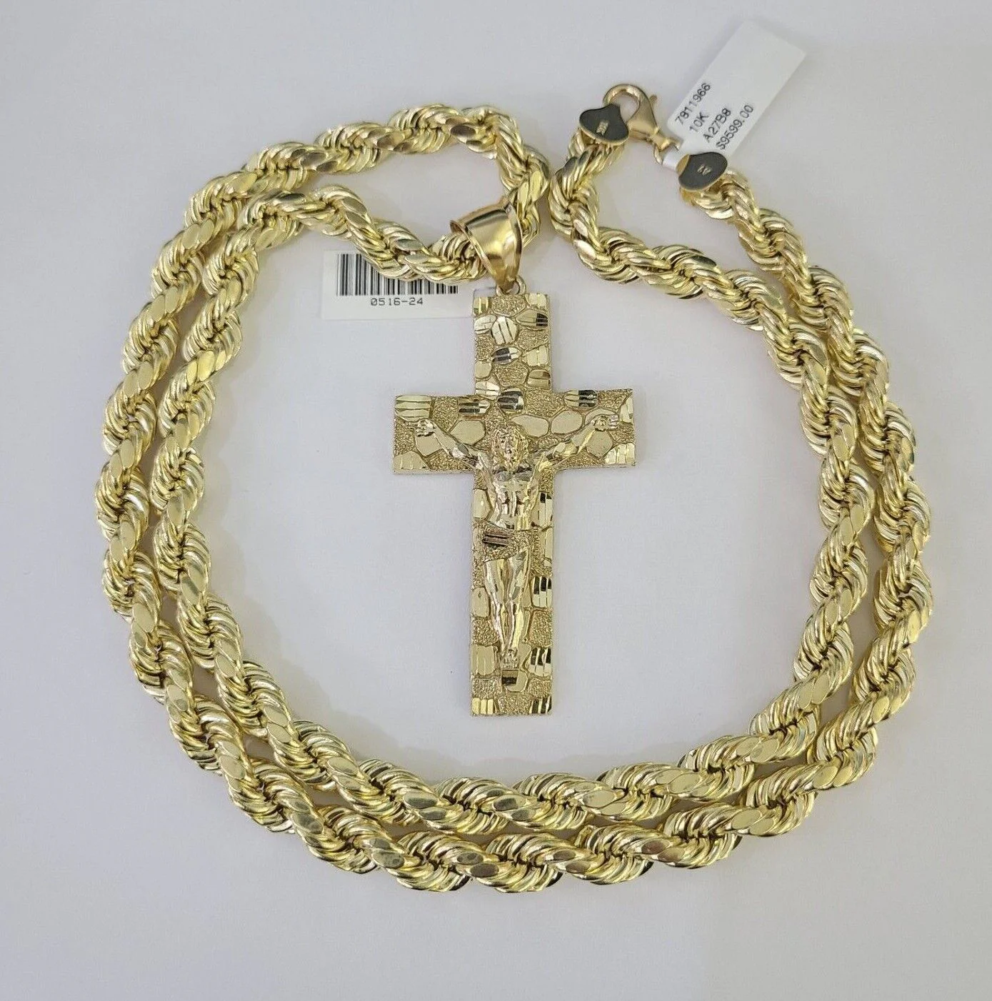 Real 10k Rope Chain Jesus Cross Charm Set 8mm 20"-30" Inch Necklace Yellow Gold - Image 3