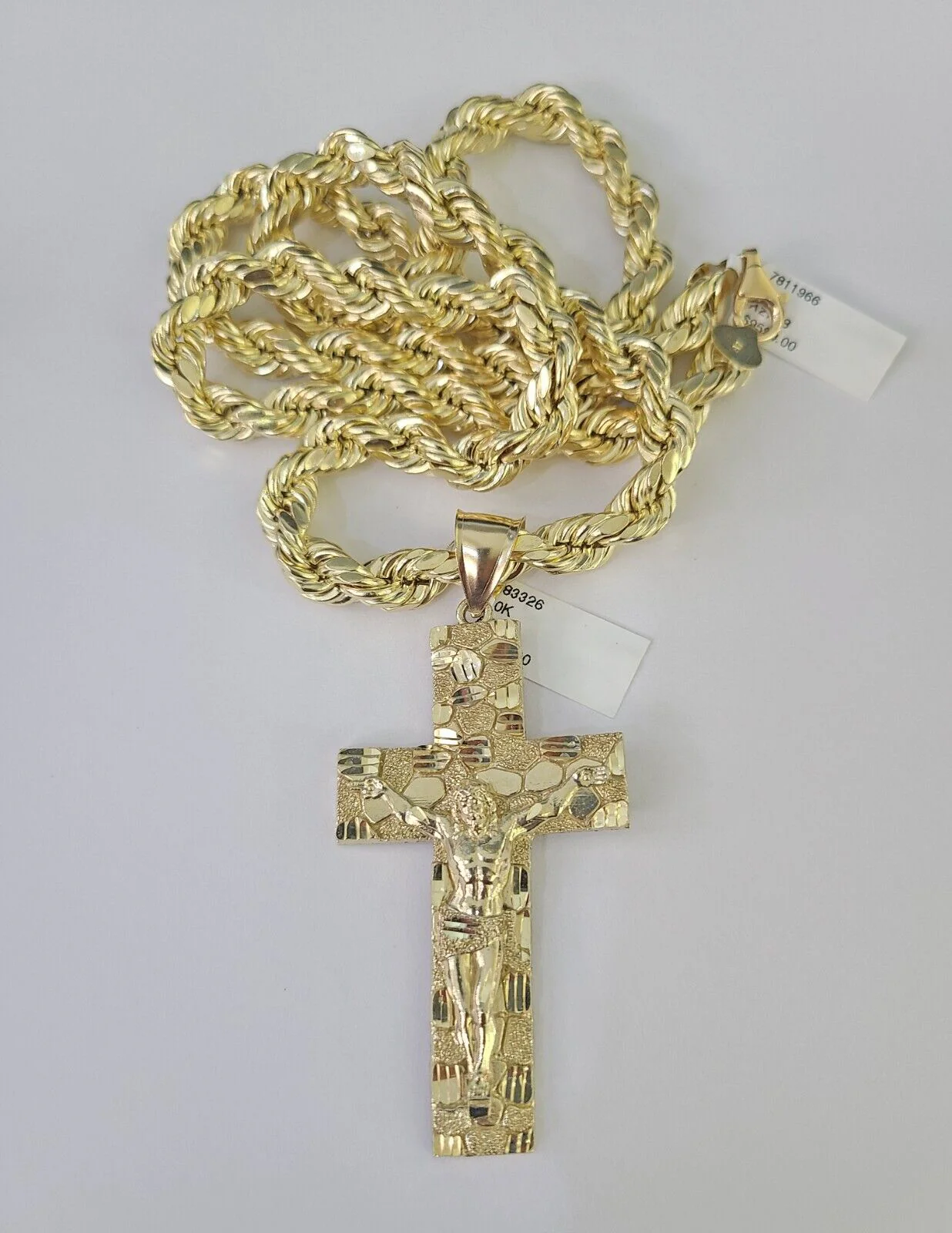 Real 10k Rope Chain Jesus Cross Charm Set 8mm 20"-30" Inch Necklace Yellow Gold - Image 4
