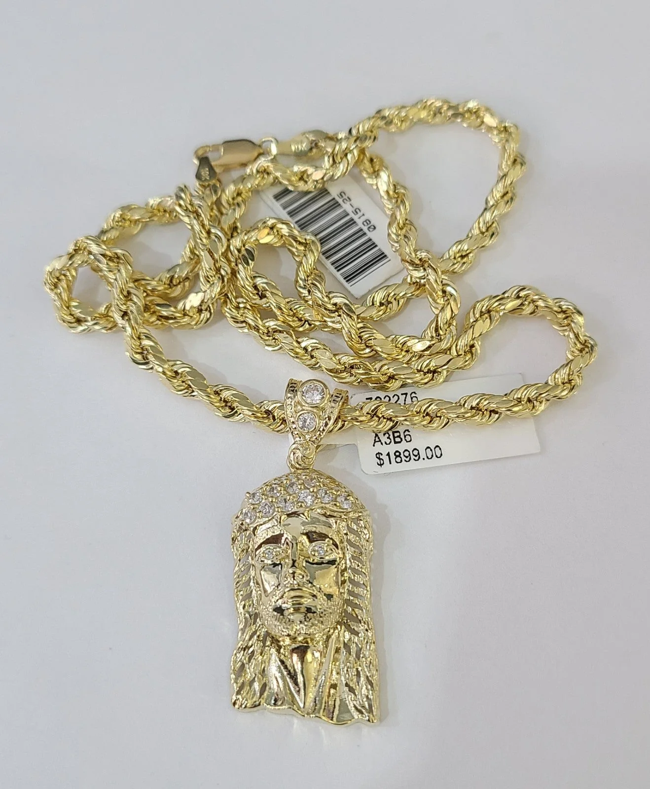 Real 10k Rope Chain Jesus Head Charm Necklace Pendant Set 4mm 18"-28" Gold - Image 4
