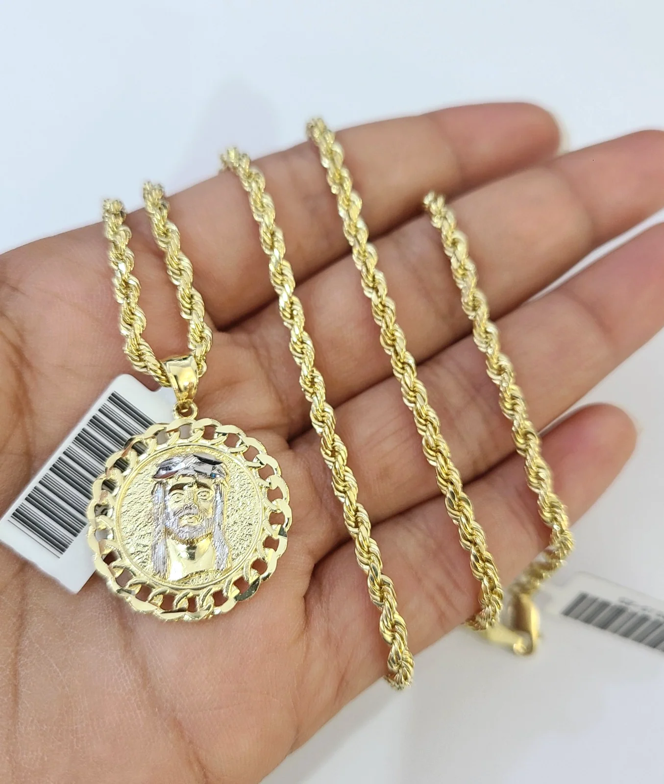Real 10k Rope Chain Jesus Head Charm Necklace SET 3mm 18"-28" Pendant - Image 3