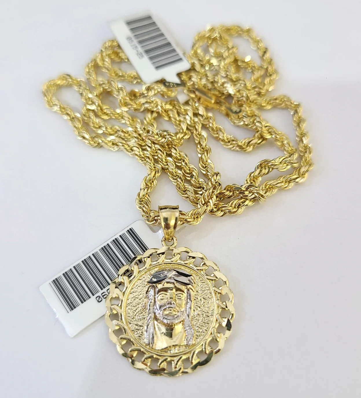 Real 10k Rope Chain Jesus Head Charm Necklace SET 3mm 18"-28" Pendant - Image 4