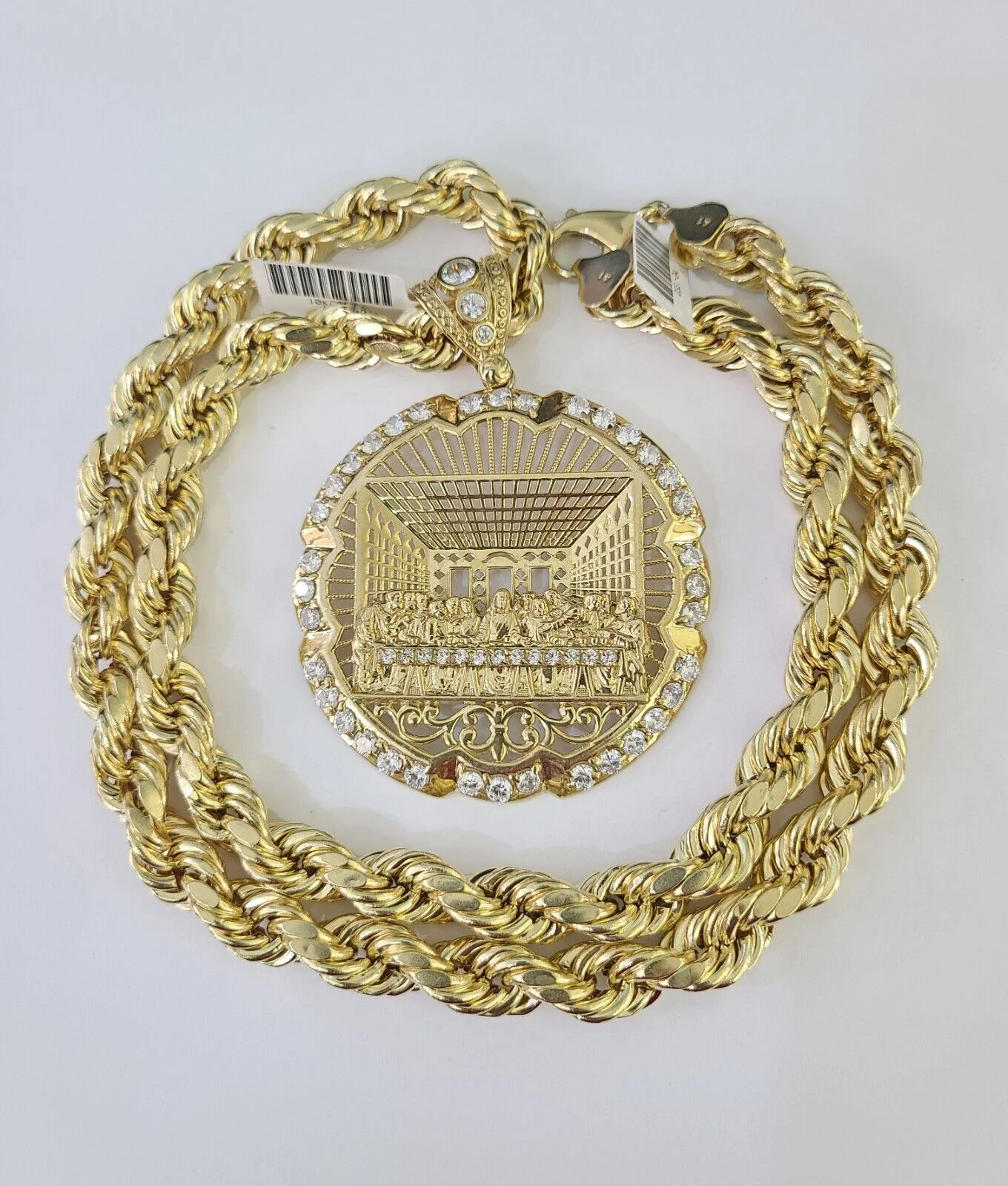 Real 10k Rope Chain Last Supper Charm Set 10mm 20"-30" Inch Necklace Yellow Gold - Image 4