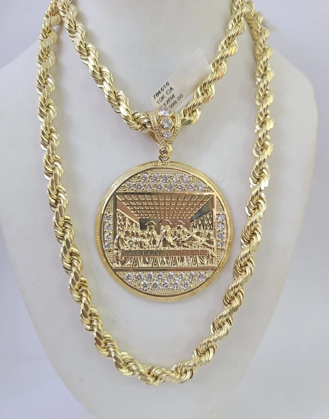 Real 10k Rope Chain Last Supper Charm Set 7mm 20"-28" Inch Necklace Yellow Gold - Image 3