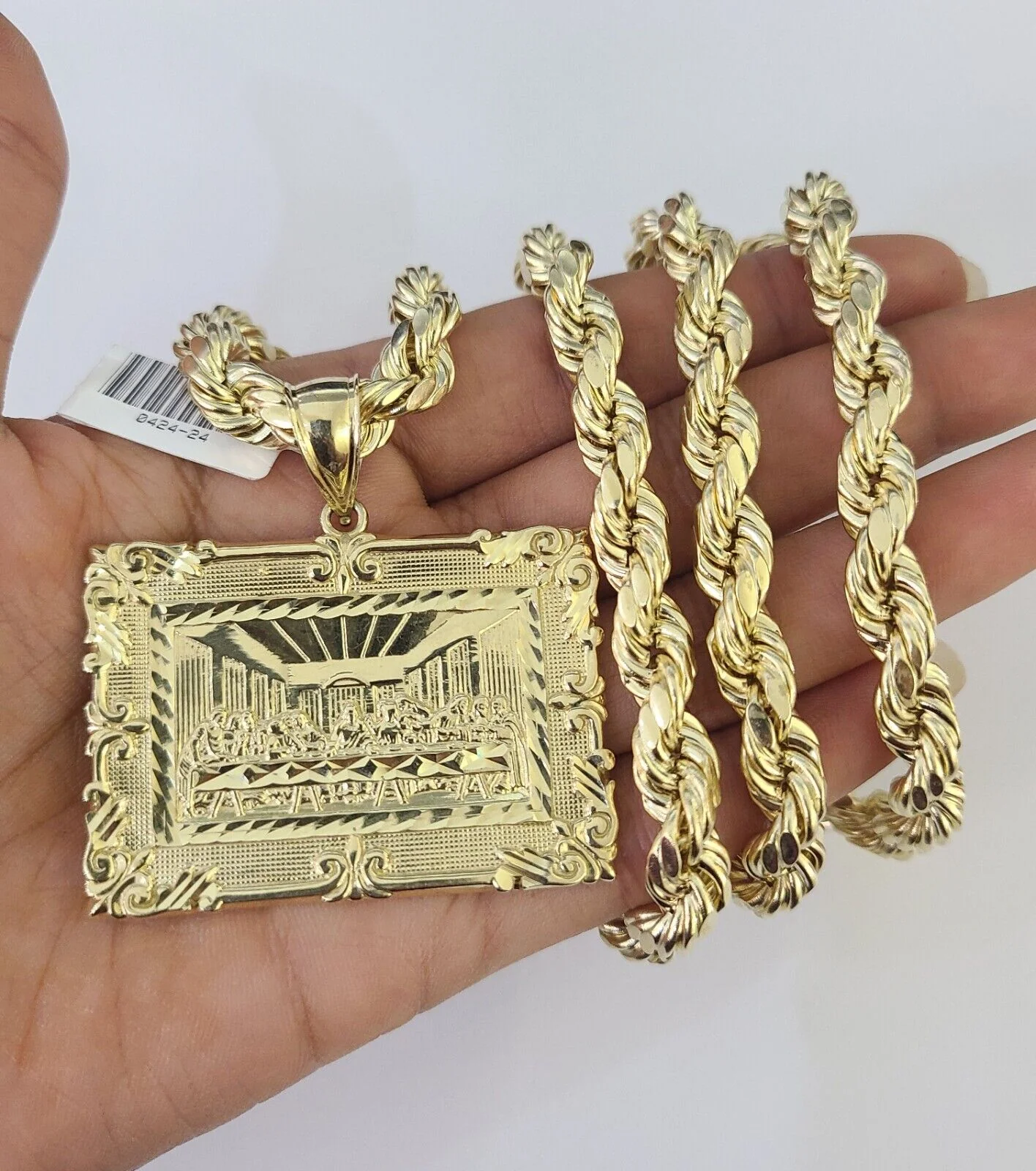 Real 10k Rope Chain Last Supper Charm Set 8mm 20"-30" Inch Necklace Gold - Image 4