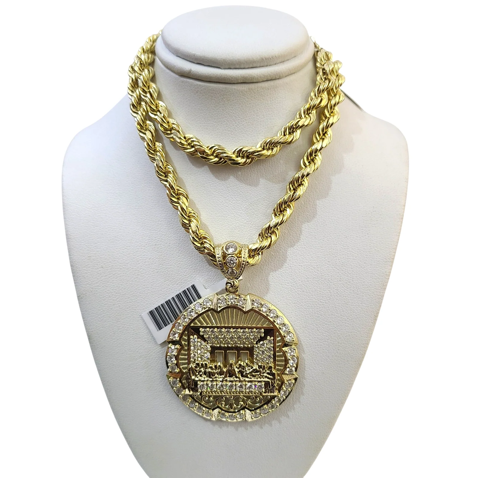 Real 10k Rope Chain Last Supper Necklace Pendant Set 7mm 20"-30" Gold Men - Image 8