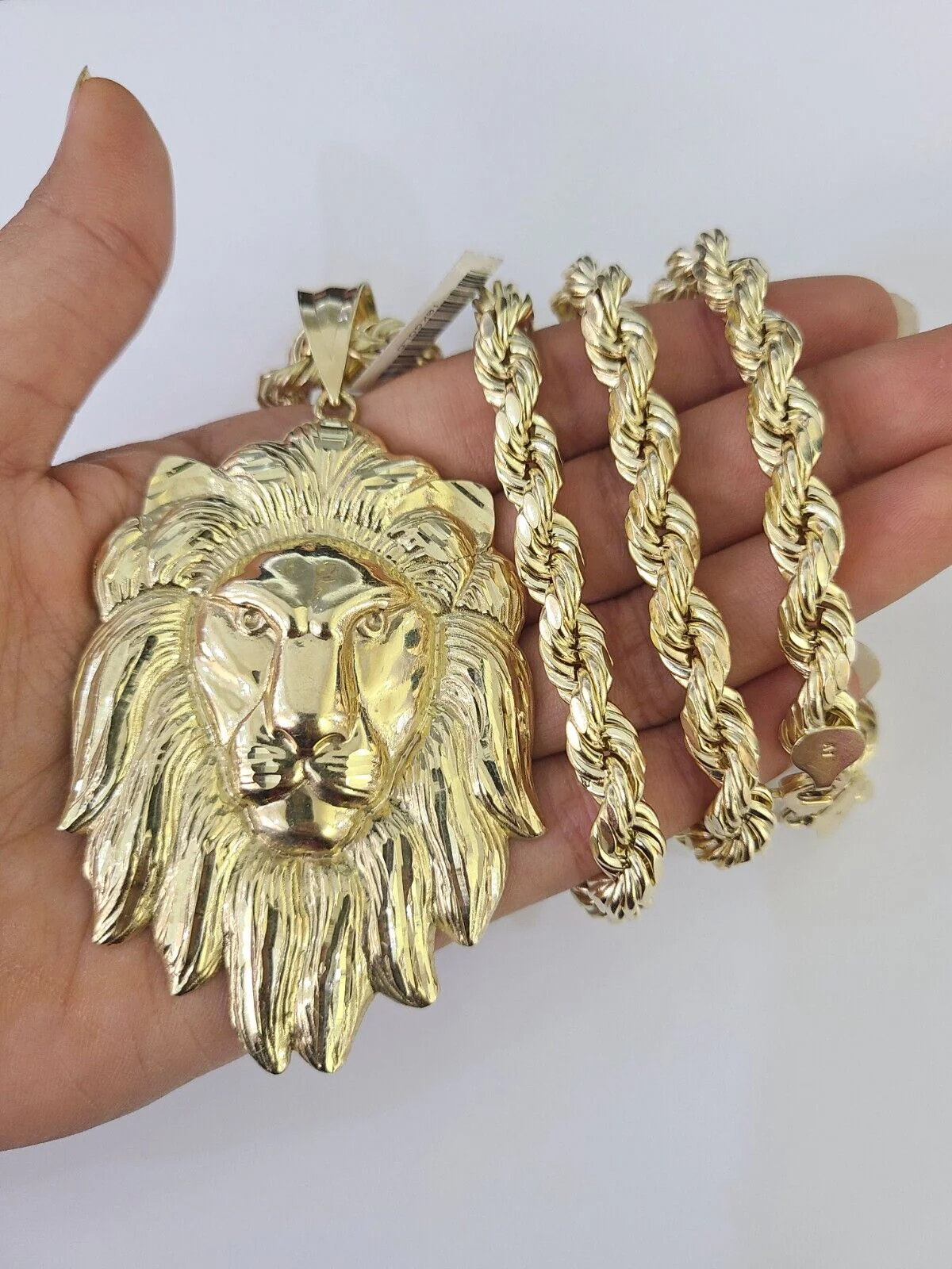 Real 10k Rope Chain Lion Head Charm Set 8mm 20"-30" Inch Necklace Yellow Gold - Image 3