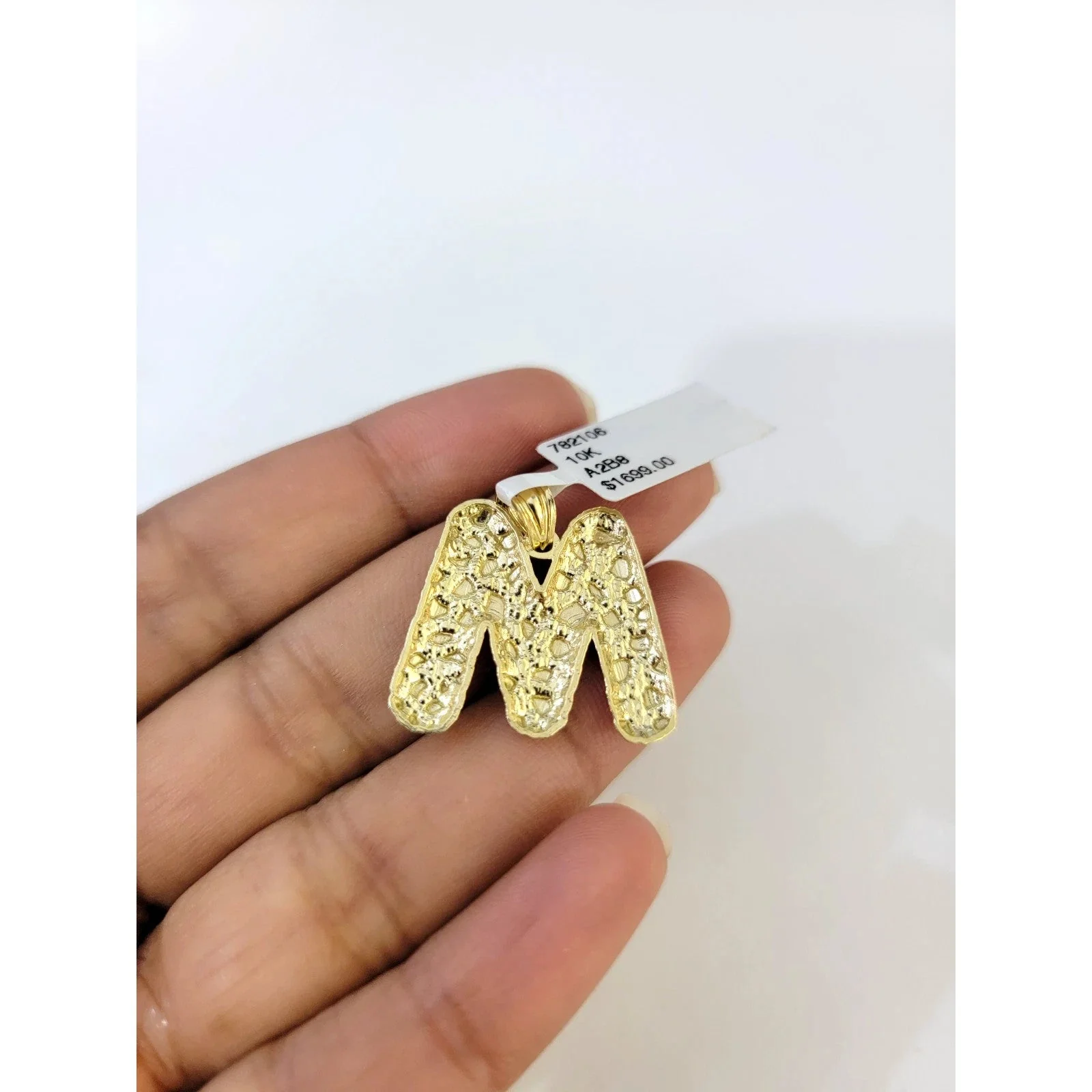 Real 10k Rope Chain M Initial Charm Necklace 3mm 18"-28" Nugget Set Pendant Gold - Image 6