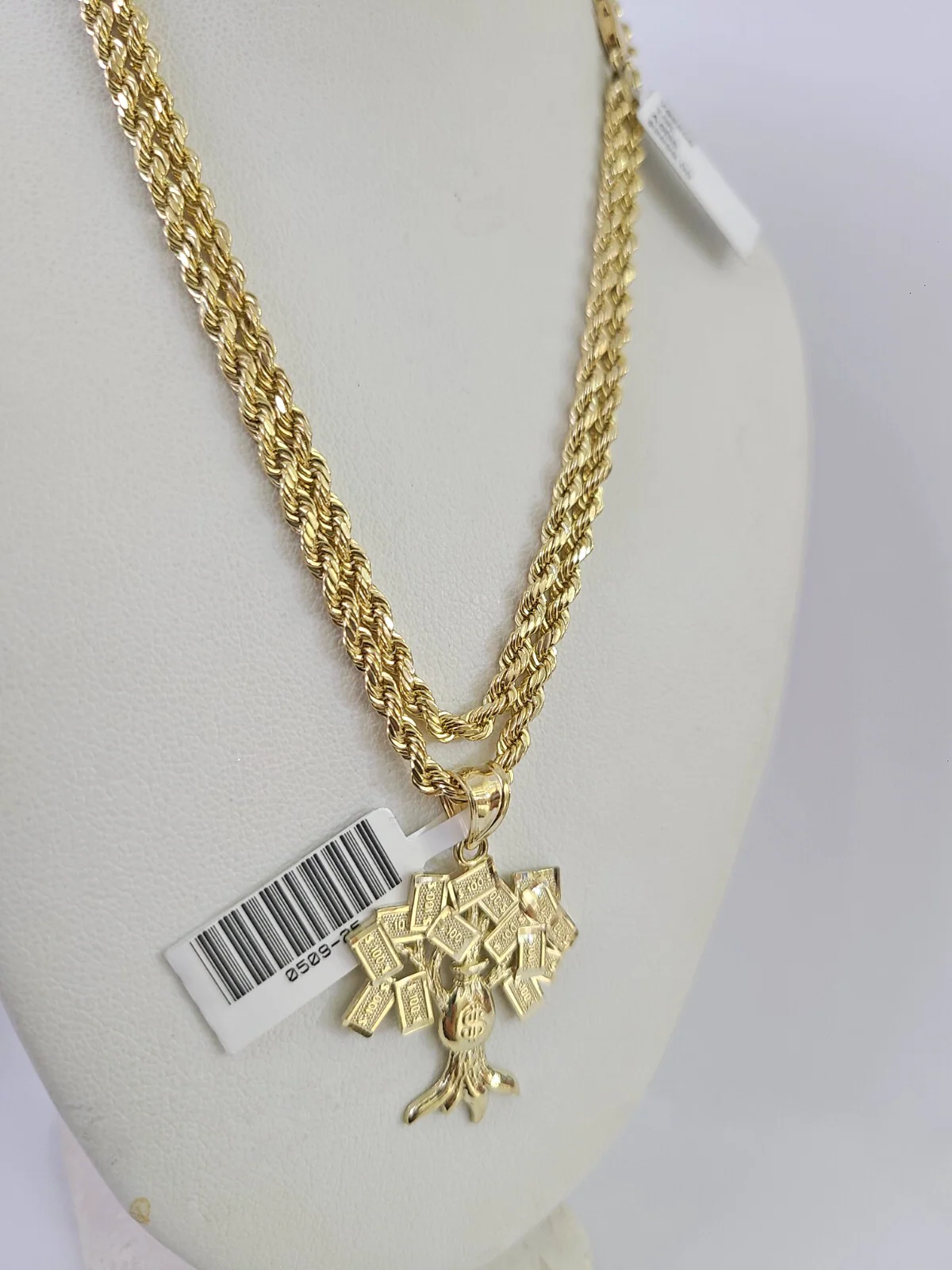 REAL 10k Rope Chain Money Tree Charm Pendant 3mm Necklace Set 18"-30" in - Image 5