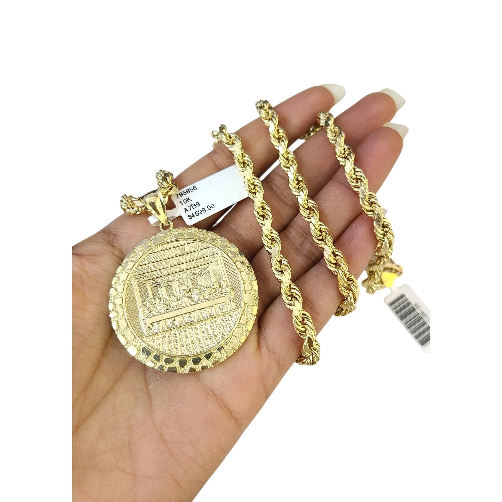 Real 10k Rope Chain Nugget Last Supper Necklace Pendant Set 6mm 20"-28" Gold - Image 3