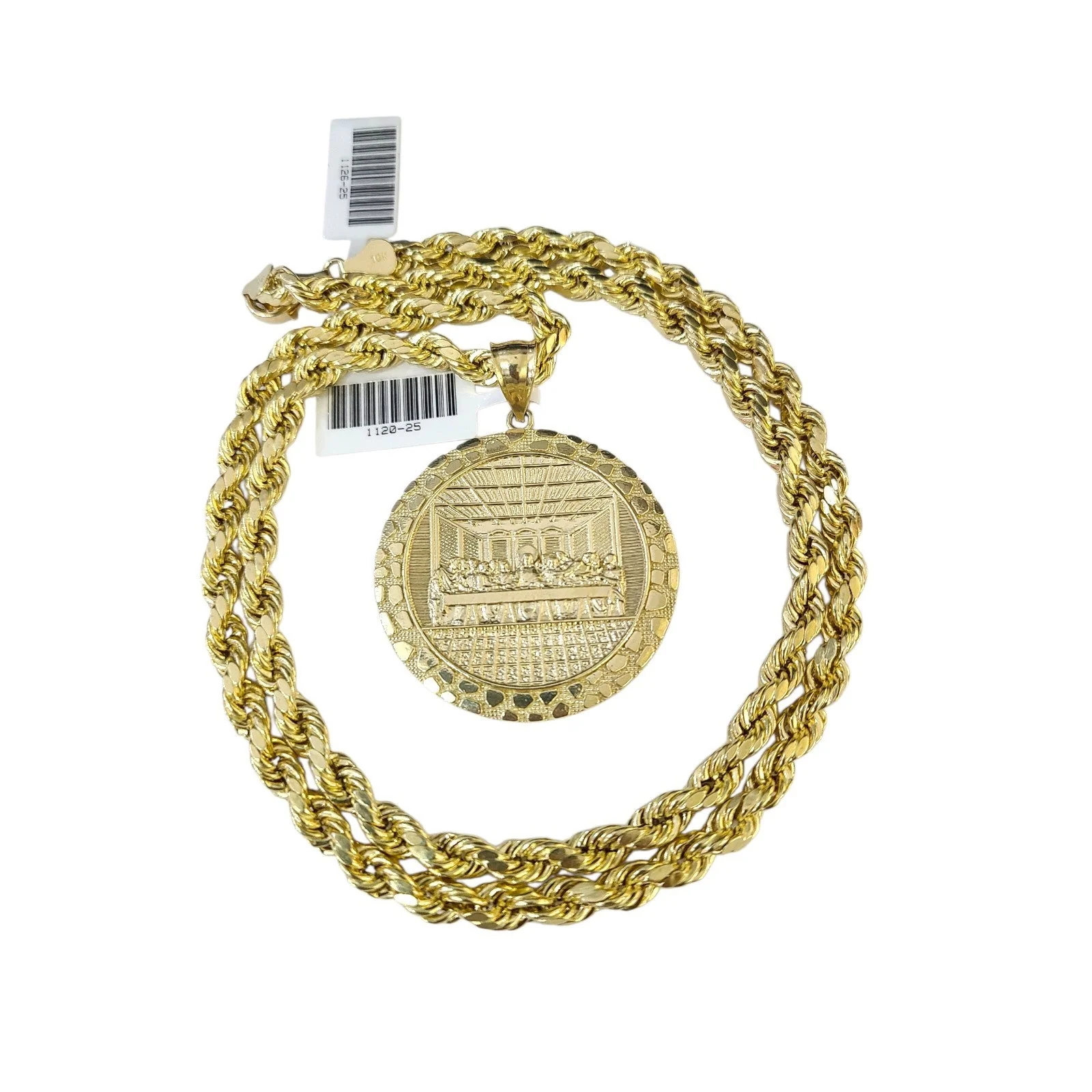 Real 10k Rope Chain Nugget Last Supper Necklace Pendant Set 6mm 20"-28" Gold - Image 5