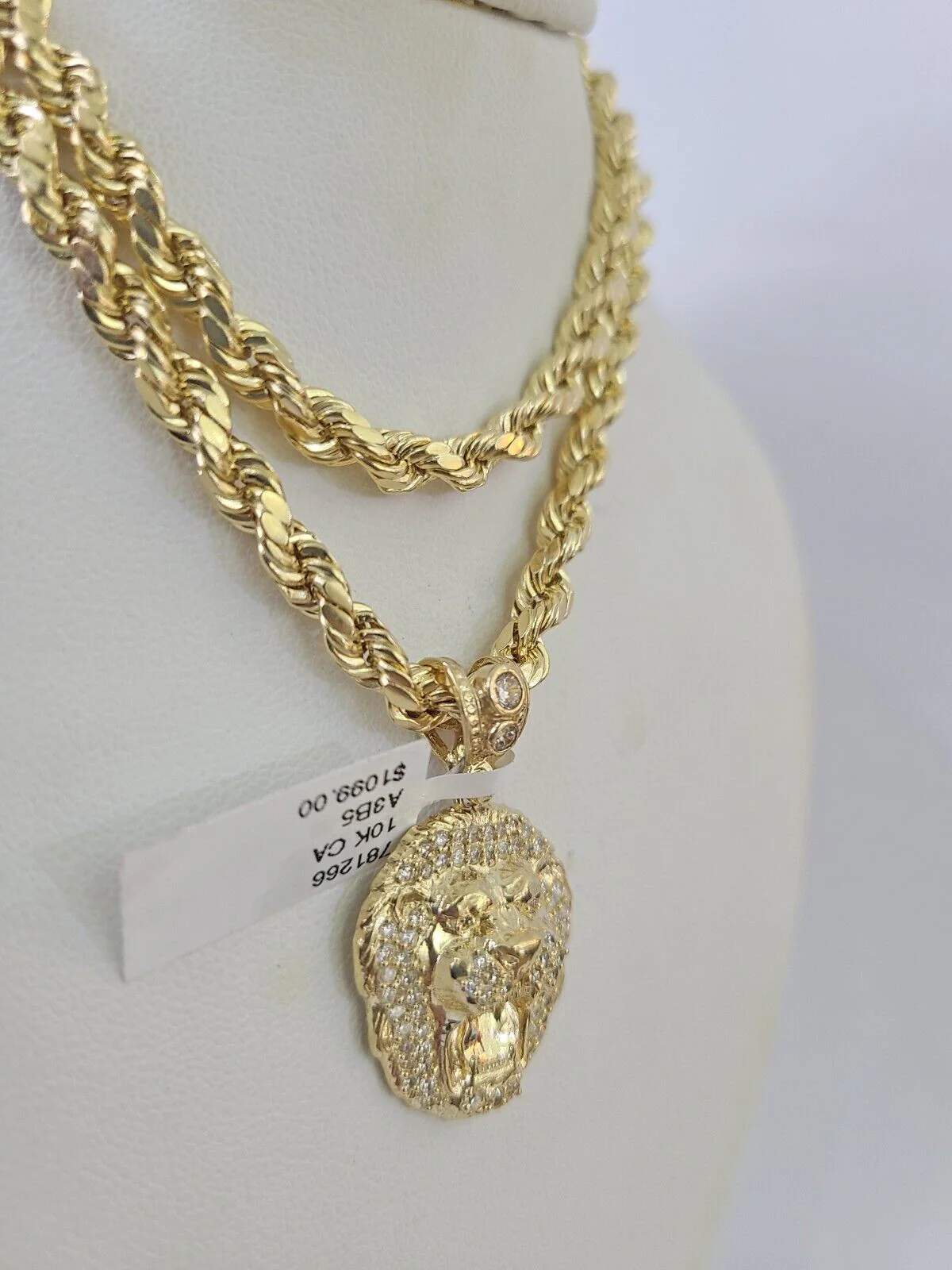 Real 10k Rope Chain RoaringLion Charm Necklace Pendant Set 5mm 20"-30" Inch Gold - Image 2