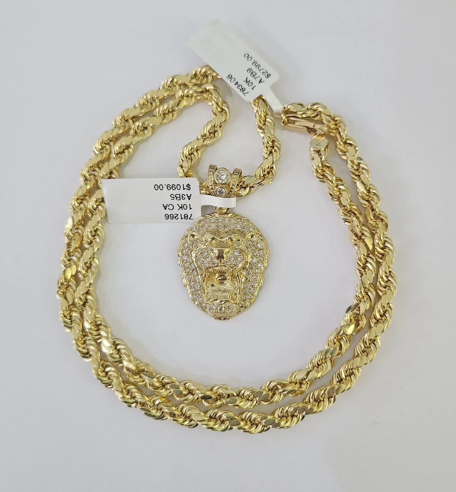 Real 10k Rope Chain RoaringLion Charm Necklace Pendant Set 5mm 20"-30" Inch Gold - Image 4