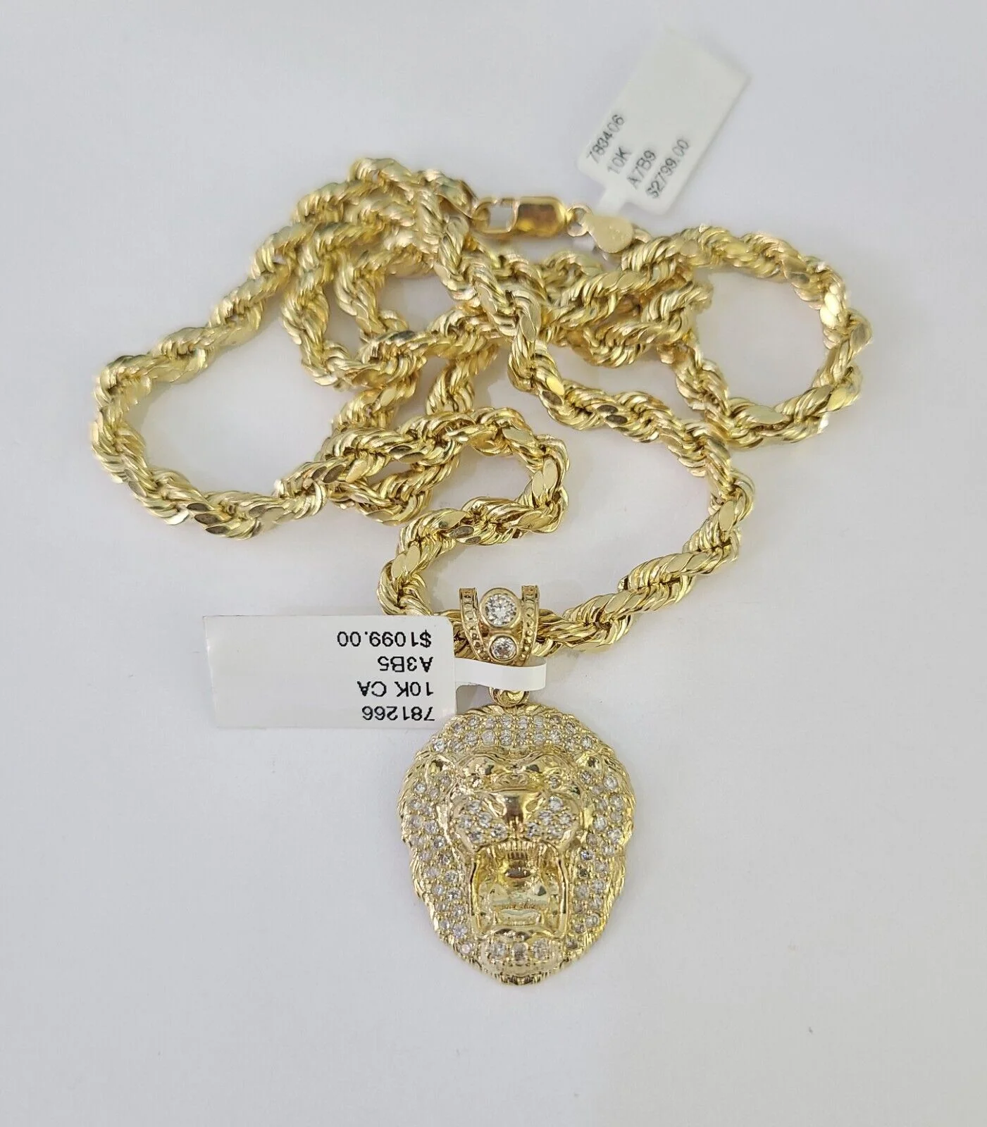 Real 10k Rope Chain RoaringLion Charm Necklace Pendant Set 5mm 20"-30" Inch Gold - Image 6