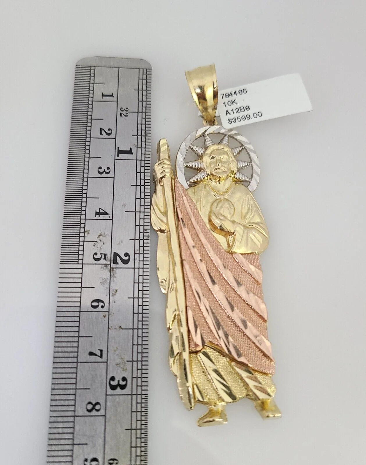 Real 10K Saint Jude Pendant Tri-Gold Diamond Cut 10kt Yellow Gold Charm Genuine - Image 3