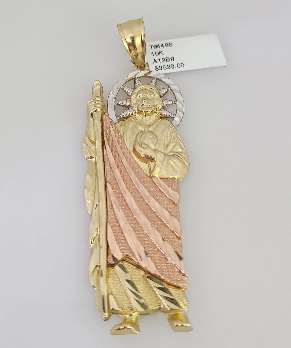 Real 10K Saint Jude Pendant Tri-Gold Diamond Cut 10kt Yellow Gold Charm Genuine - Image 5