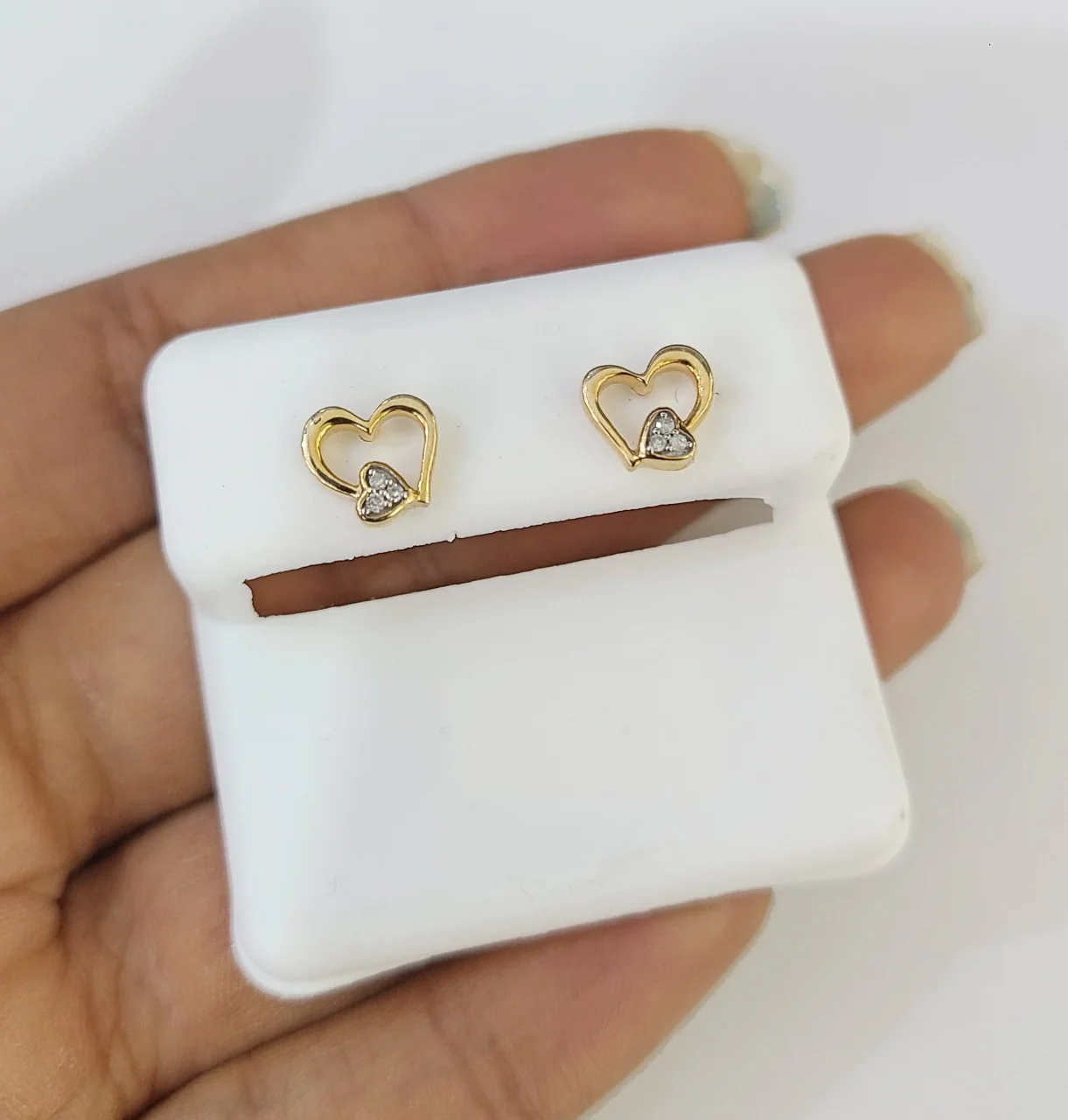 Real Silver Diamond Heart Earring Screw Back, 925 Sterling Silver For ladies