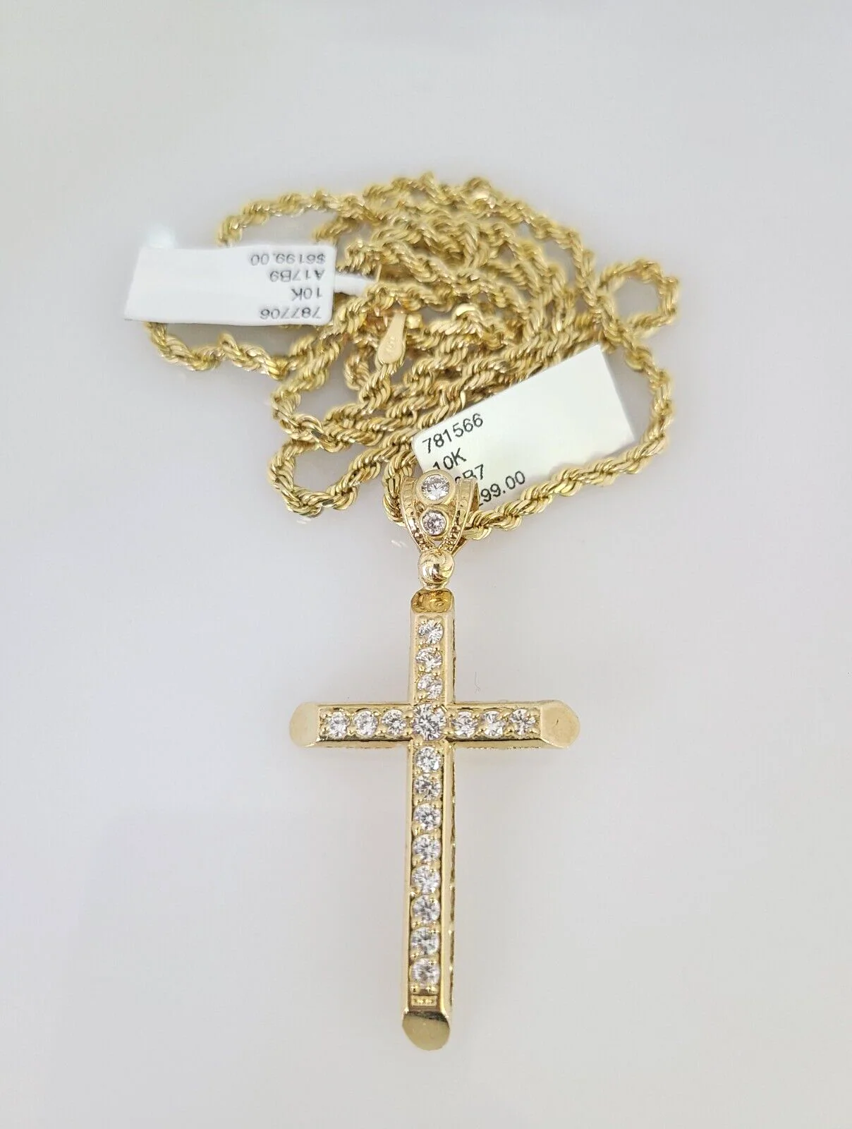 REAL 10k Solid Rope Chain Cross Charm Pendant 3mm Necklace Set 18"-26" inches - Image 6
