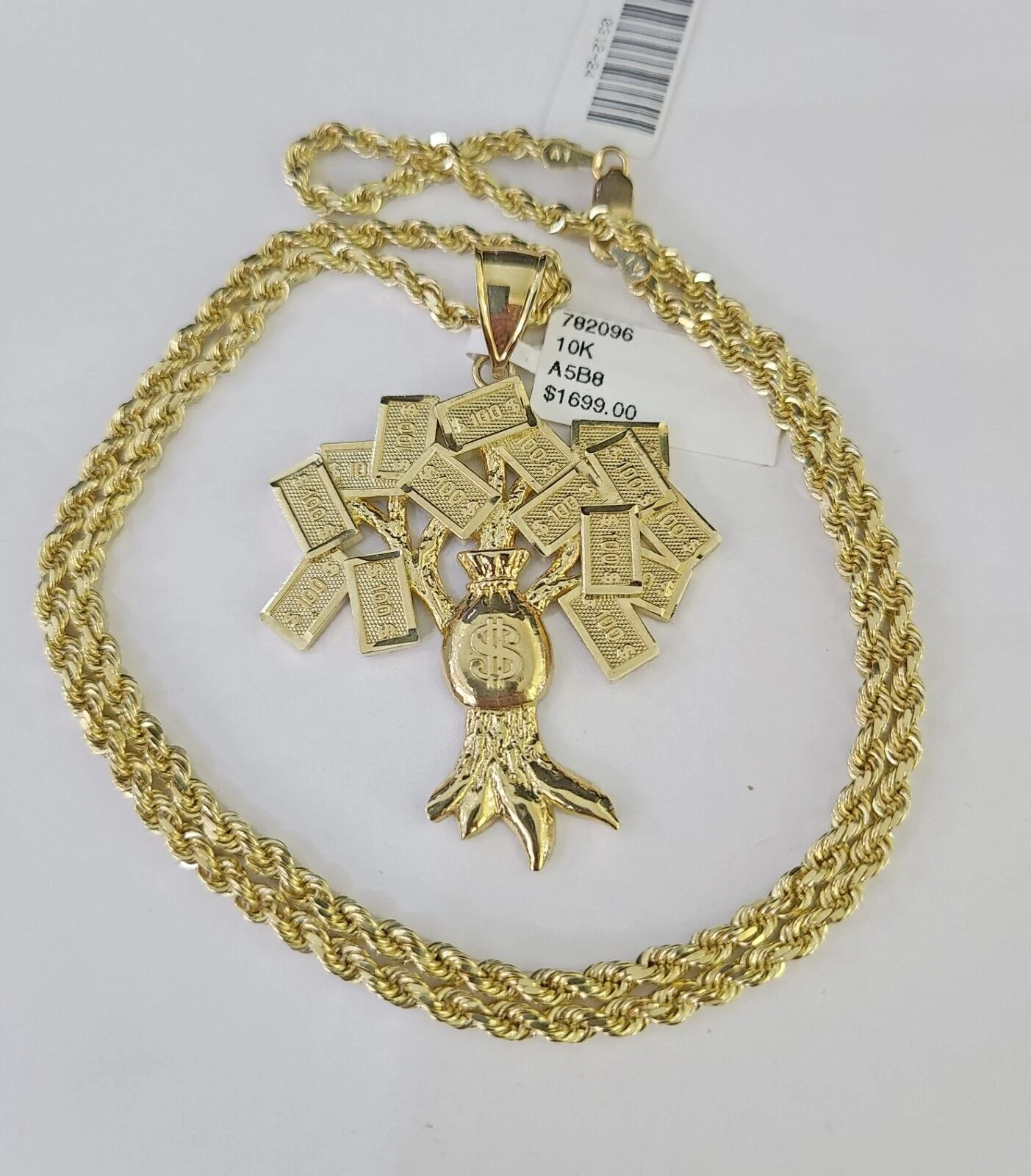 Real 10k Solid Rope Chain Money Tree Charm Set 3mm 20"-30" Inch Necklace Gold - Image 3