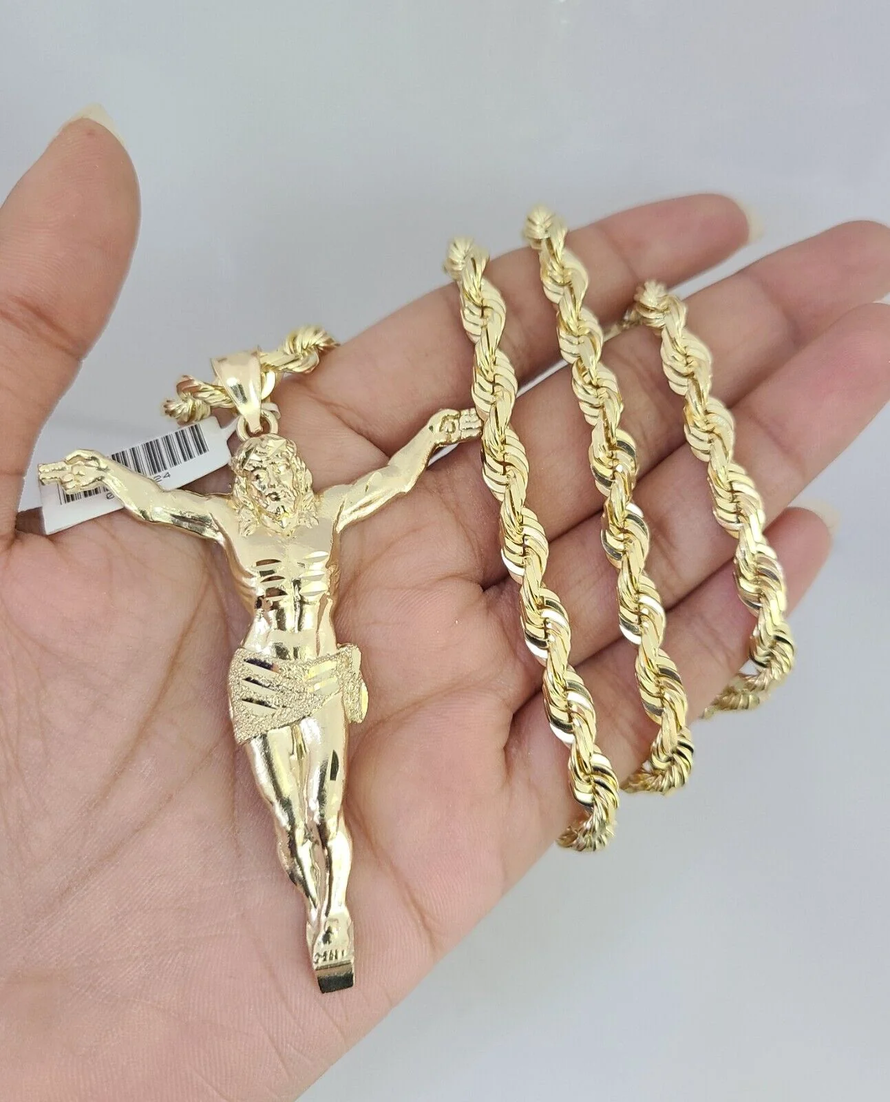 REAL 10k Solid Rope Necklace Jesus Crucifix Pendant SET Chain 20"-30'' 6mm Gold - Image 4