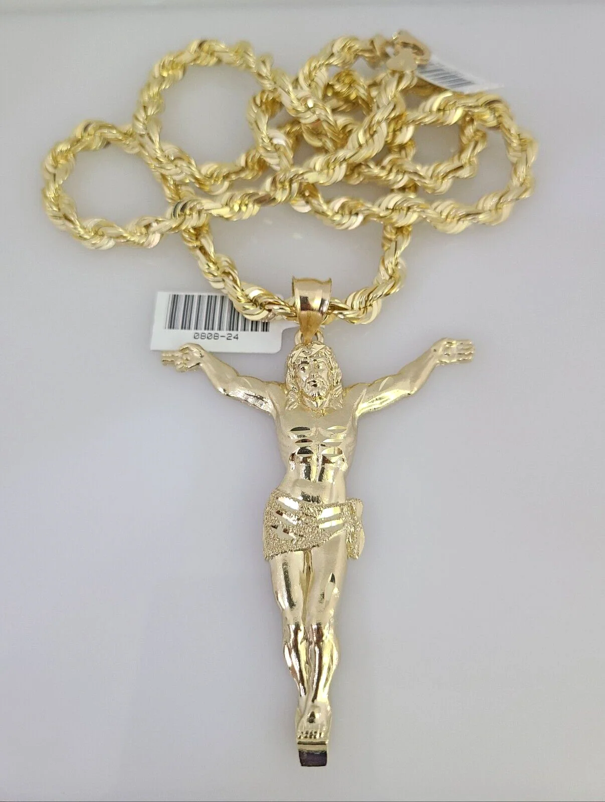 REAL 10k Solid Rope Necklace Jesus Crucifix Pendant SET Chain 20"-30'' 6mm Gold - Image 5