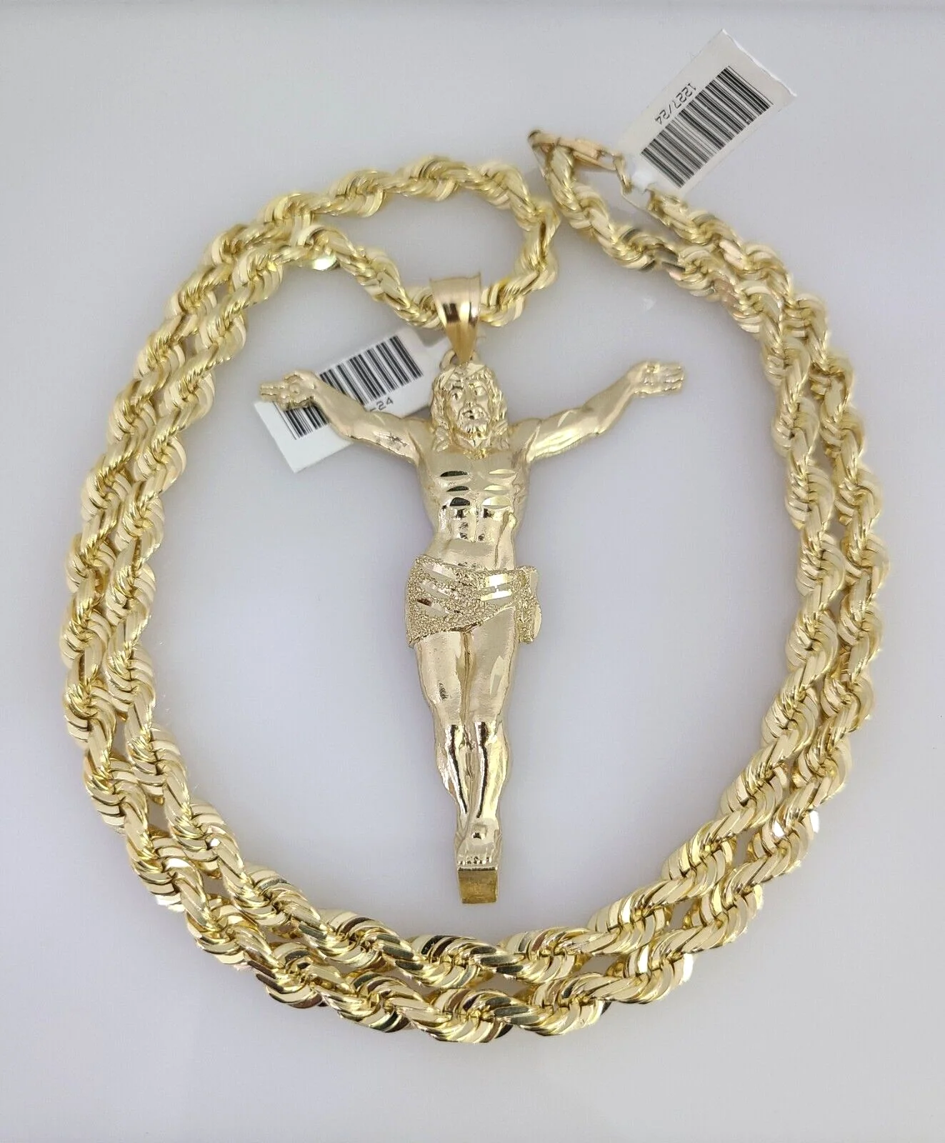 REAL 10k Solid Rope Necklace Jesus Crucifix Pendant SET Chain 20"-30'' 6mm Gold - Image 7