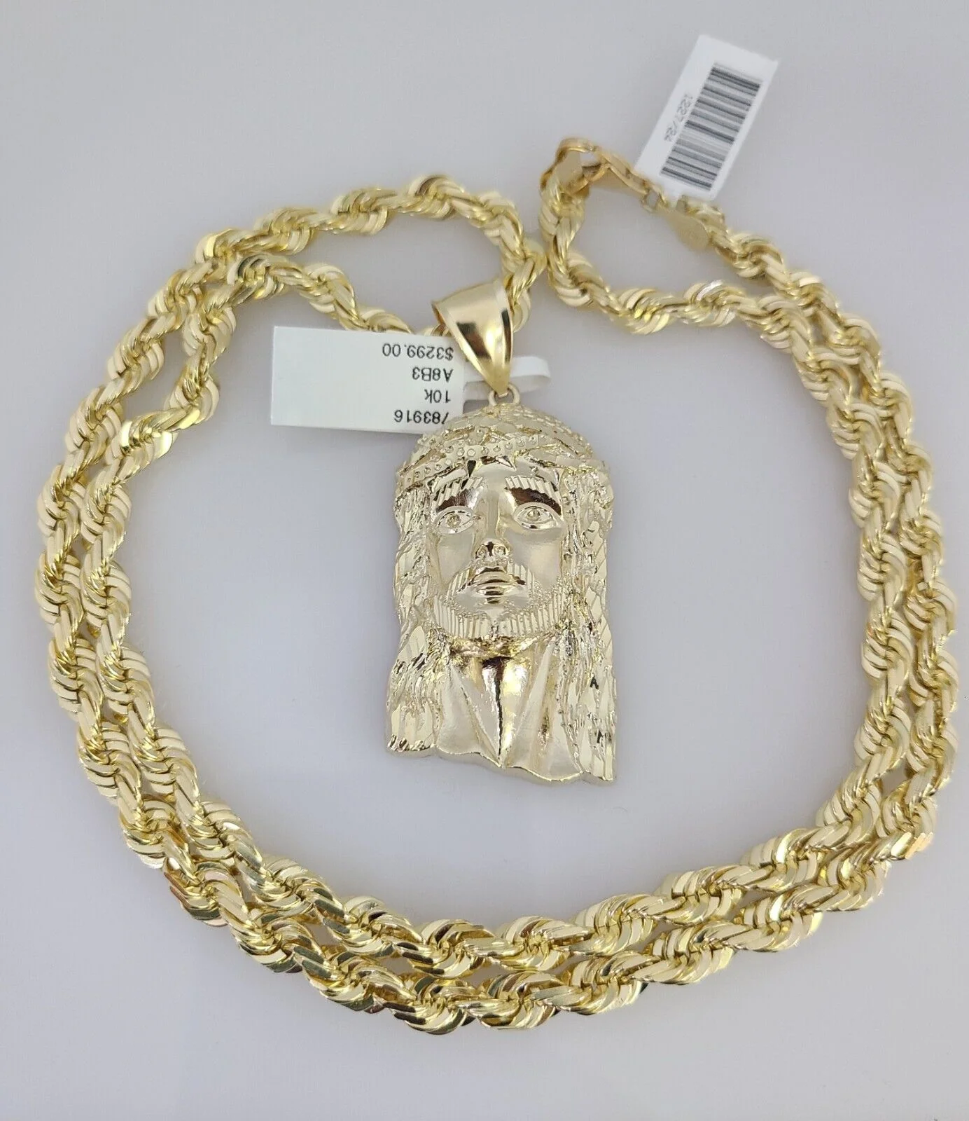 REAL 10k Solid Rope Necklace Jesus Head Pendant SET Chain 20"-30'' 6mm Gold - Image 8
