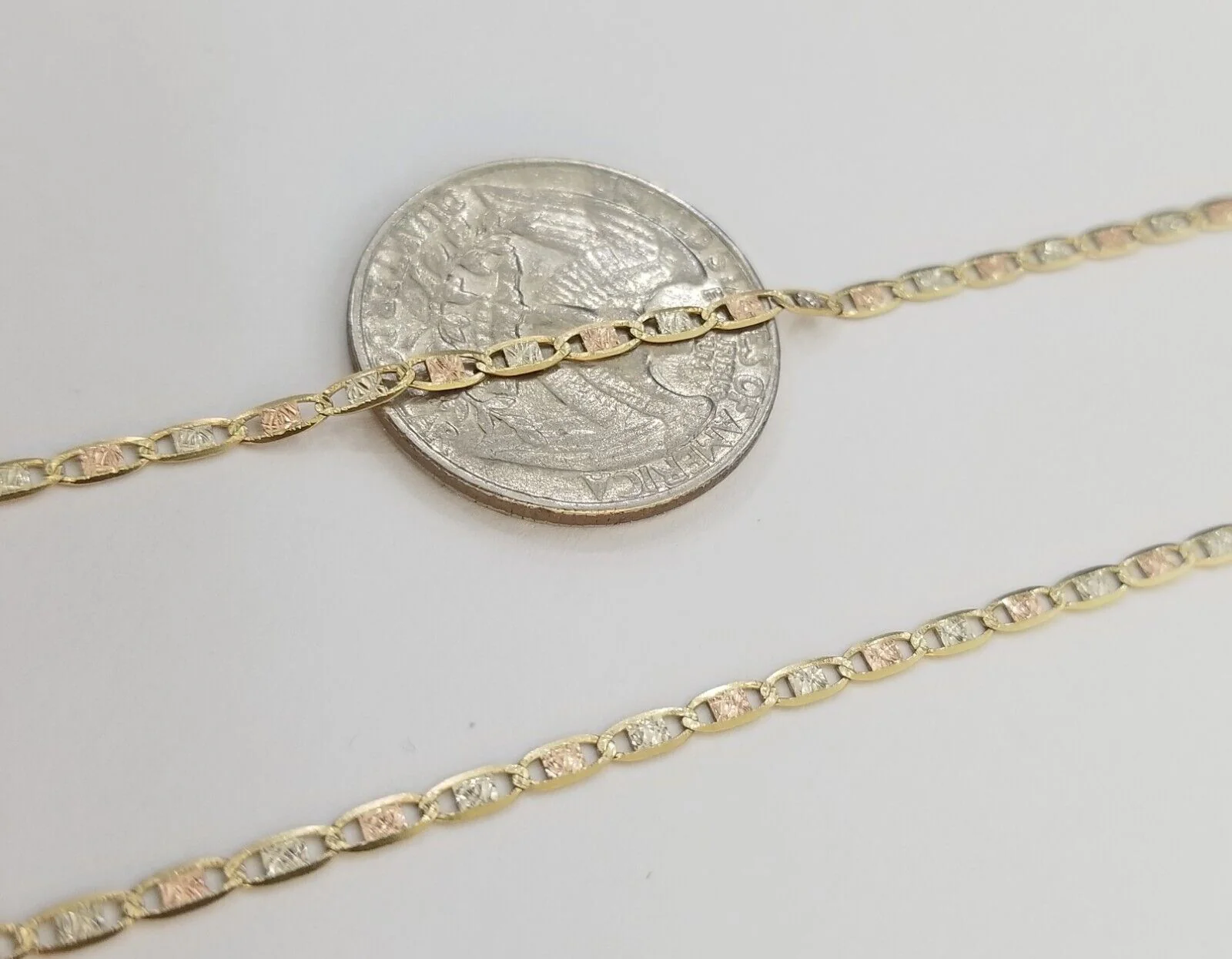 Real 10k Trio Gold Valentino Chain Necklace 2mm 20" Inch Lobster Lock - Image 5