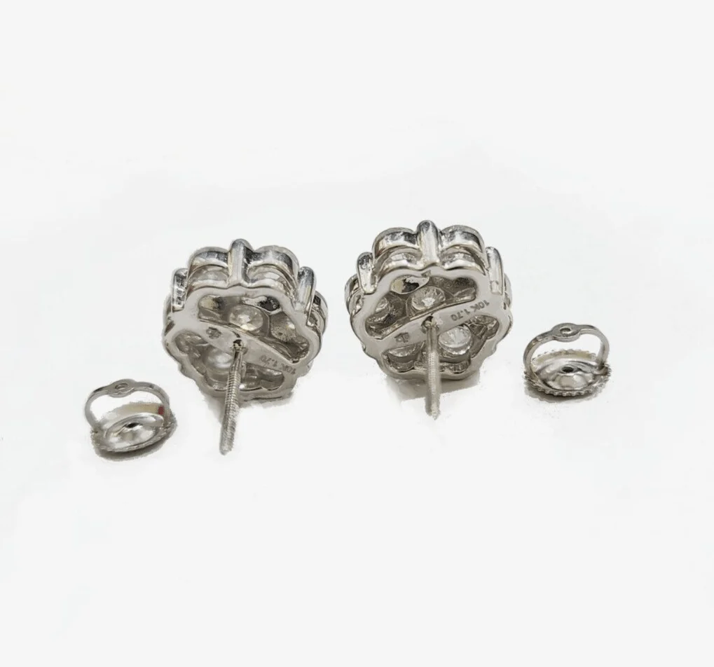 Real 10k White Gold Earring Stud Diamond 3.39CT Round Design Unisex Screw Back - Image 3