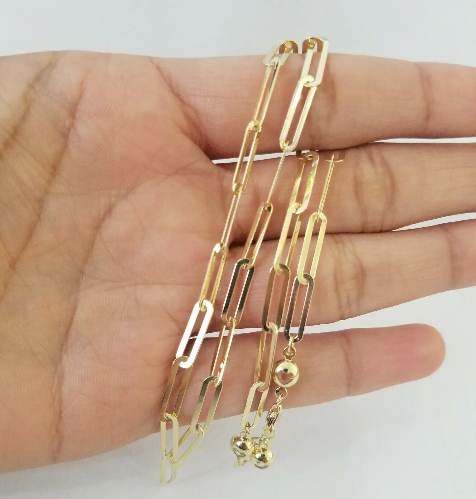 Real 10k Women Paperclip Necklace 20" 4mm lobster Clasp Yellow Gold Chain - Image 5