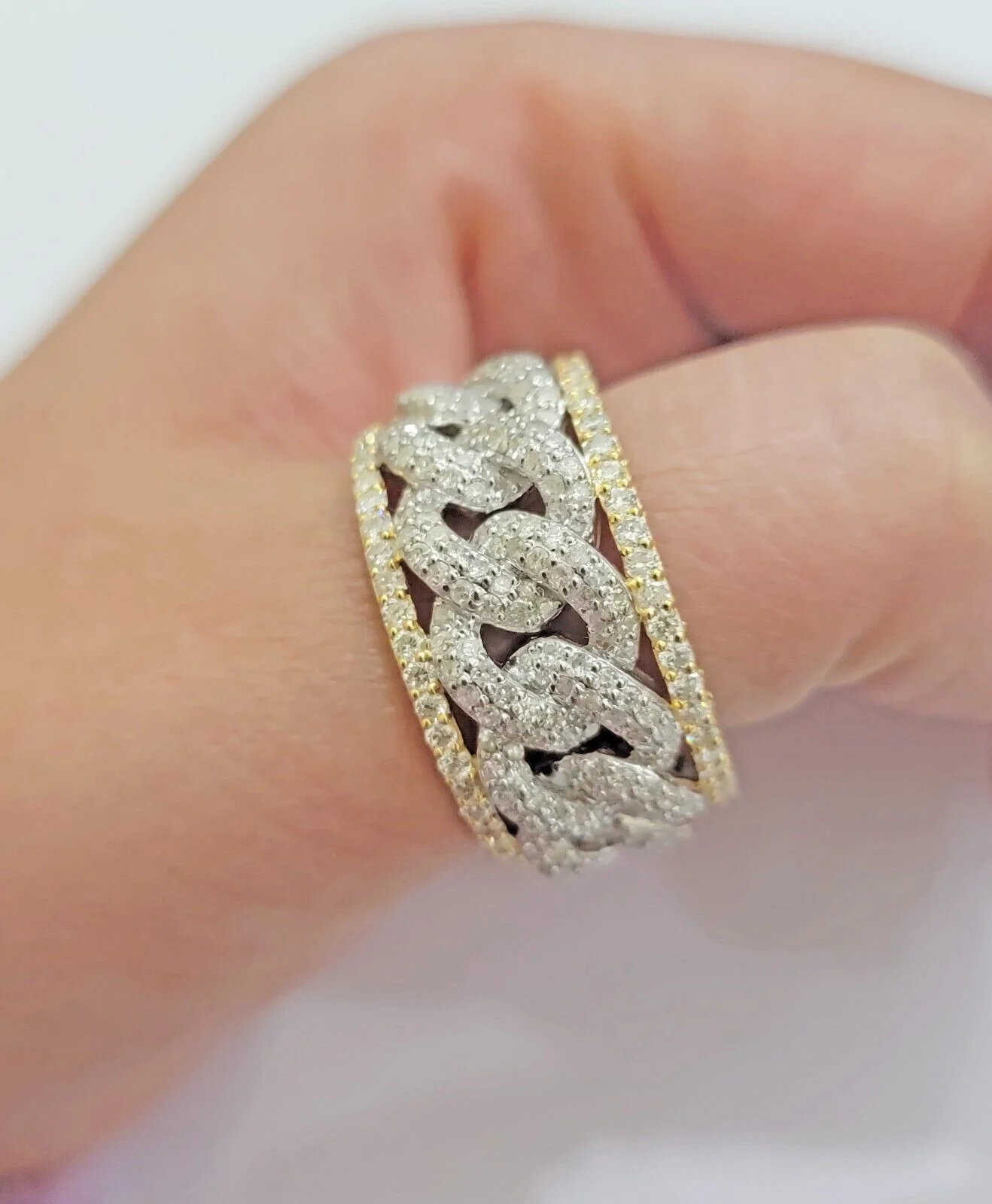 Real 10k Yellow Diamond Miami cuban Link Ring Mens Band 2.5 Ct Round Cut GENUINE