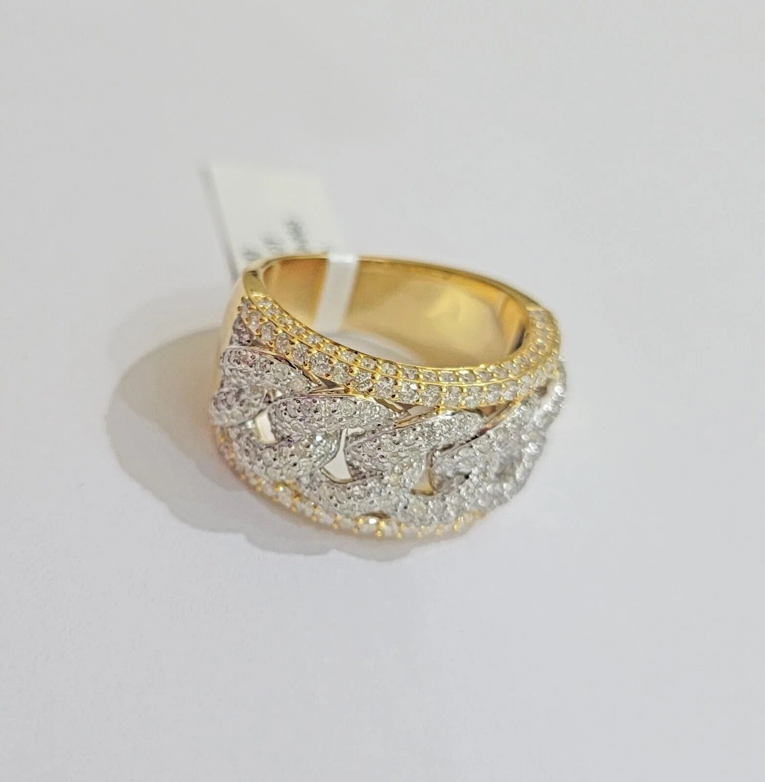 Real 10k Yellow Diamond Miami cuban Link Ring Mens Band 2.5 Ct Round Cut GENUINE - Image 2