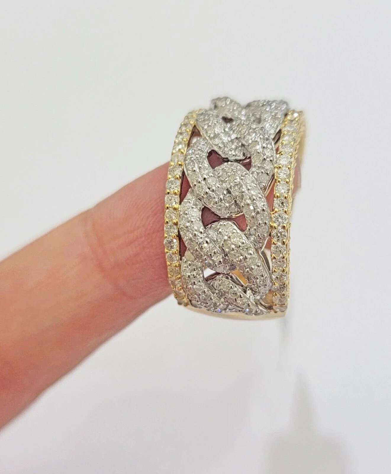 Real 10k Yellow Diamond Miami cuban Link Ring Mens Band 2.5 Ct Round Cut GENUINE - Image 5