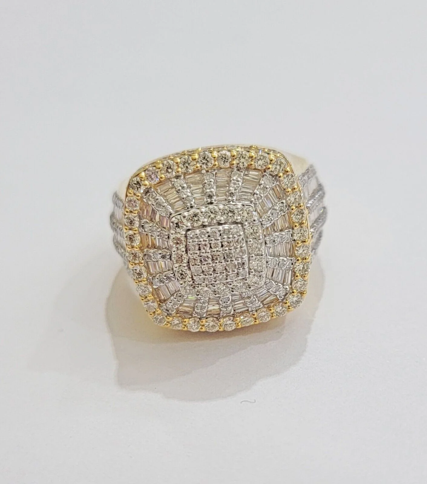 Real 10k Yellow Diamond Ring Mens Band 3.40 Ct Round Cut & Baguette GENUINE - Image 2