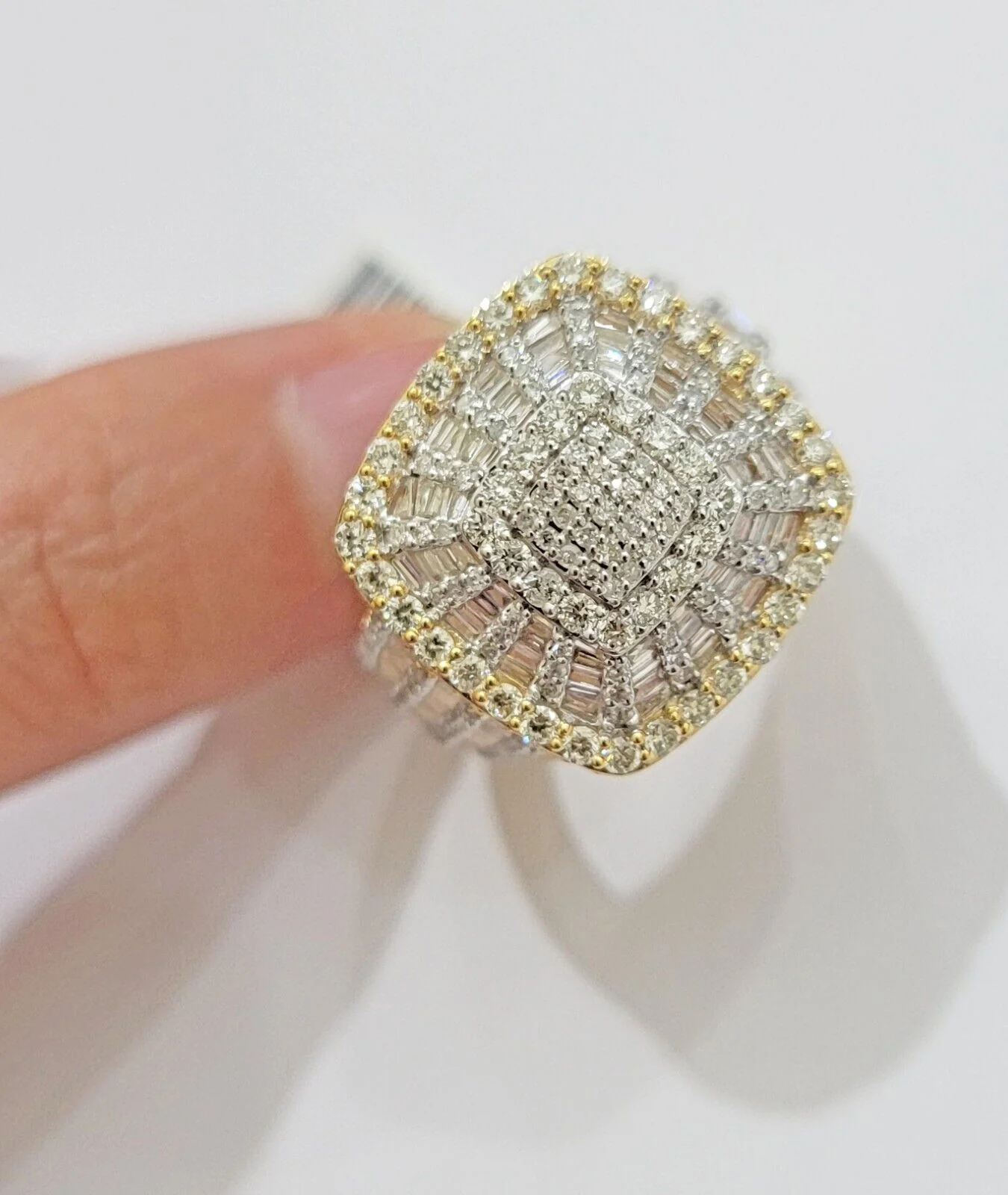 Real 10k Yellow Diamond Ring Mens Band 3.40 Ct Round Cut & Baguette GENUINE - Image 3