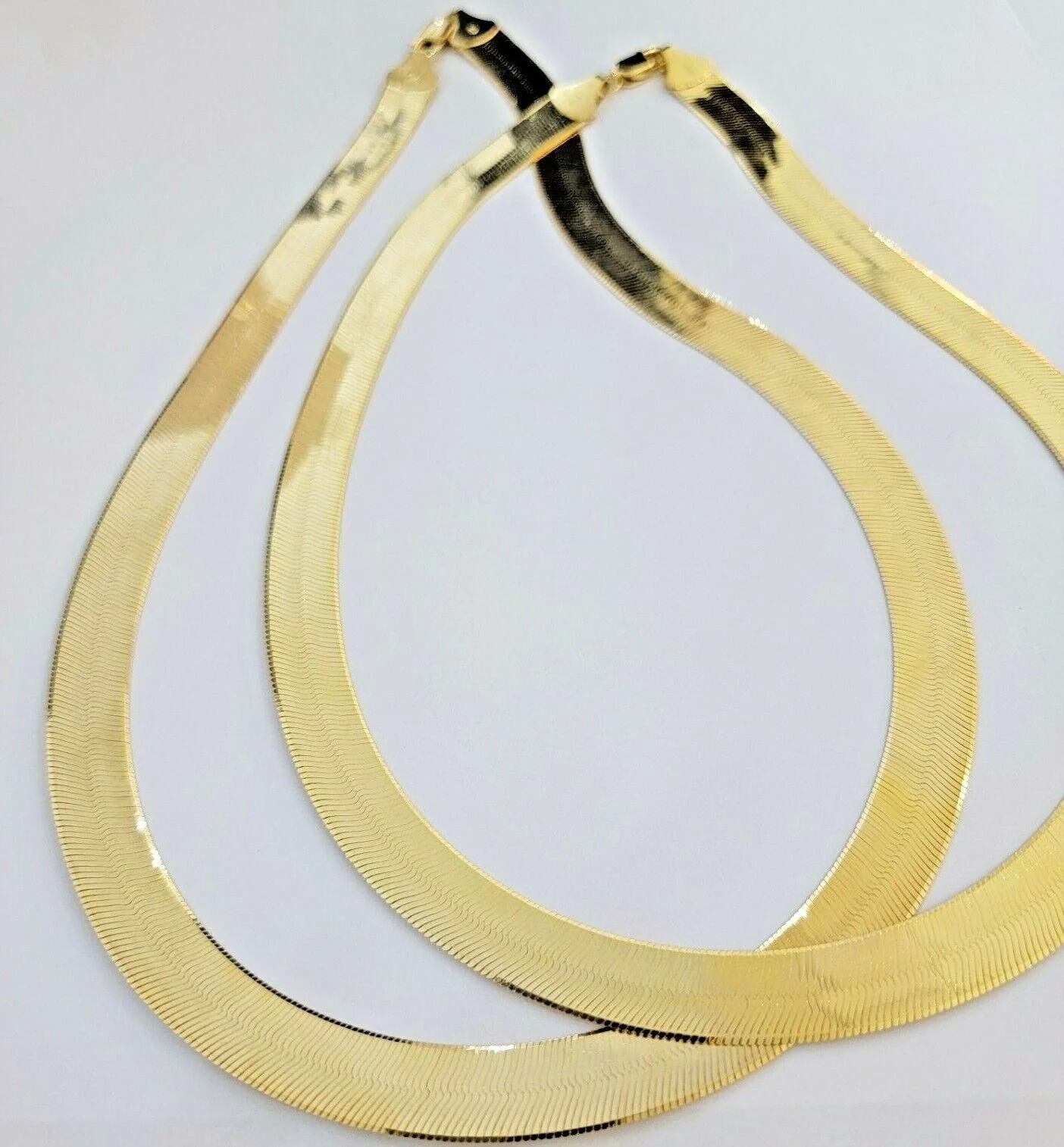 Real 10k Yellow Gold 12mm Herring Bone Chain Necklace 18'' Inch Lobster lock - Image 8
