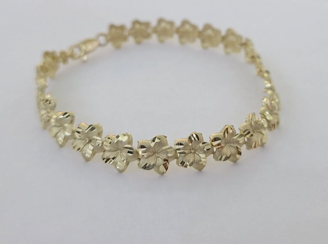 Real 10K Yellow Gold 8mm Flower Bracelet  7.5" Inch 10kt Gold - Image 4
