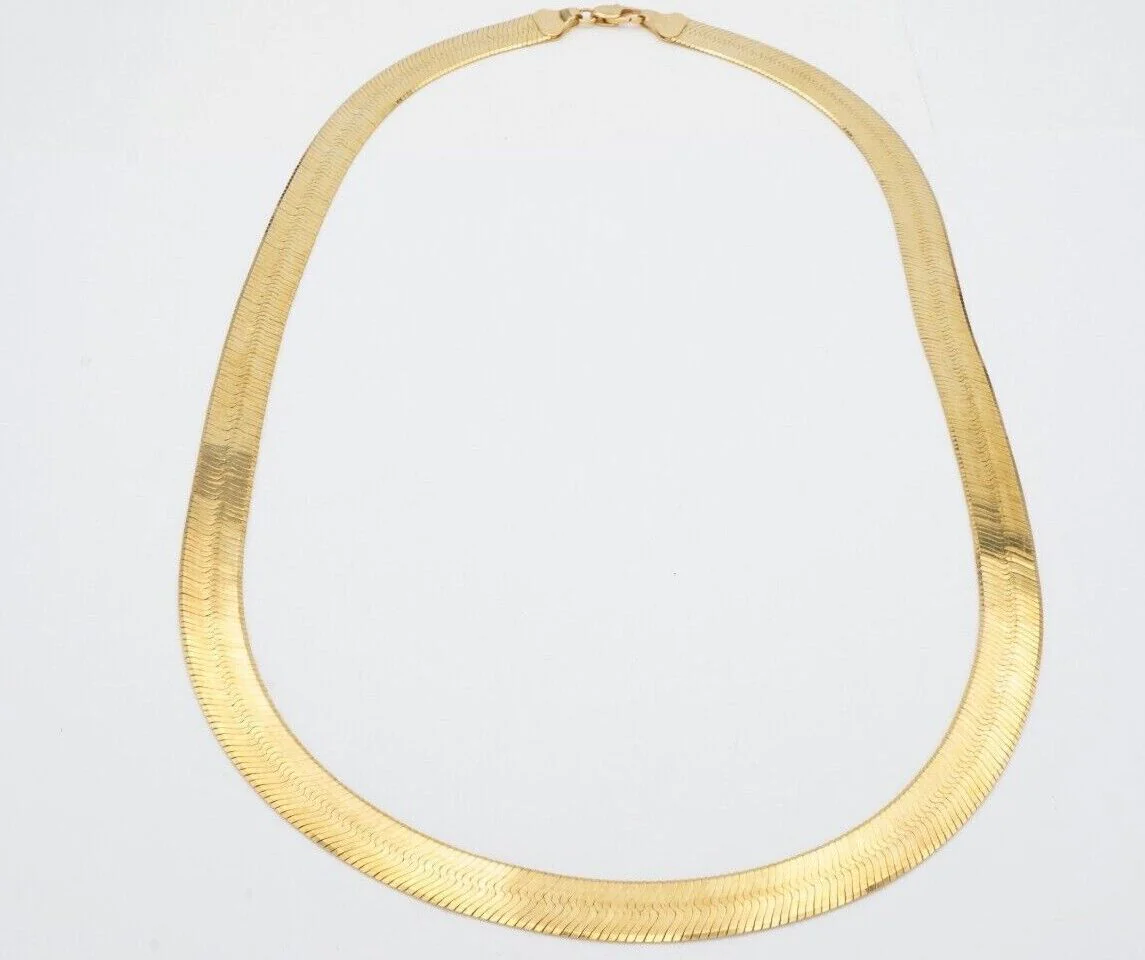 Real 10k Yellow Gold 9mm Herring Bone Chain Necklace 22" Inch Lobster lock - Image 8